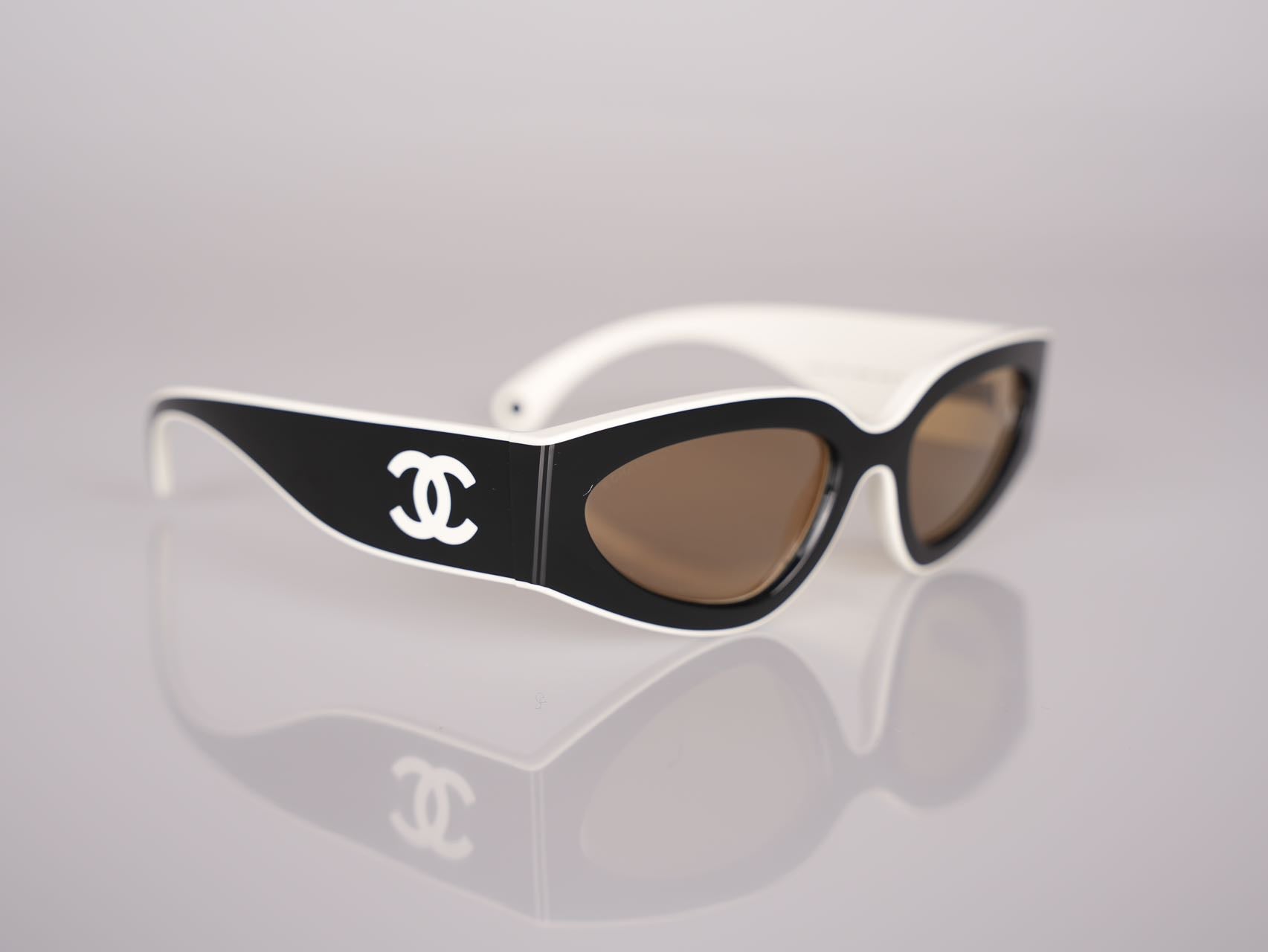 Chanel Cat Eye Sunglasses with CC Logo Black and White