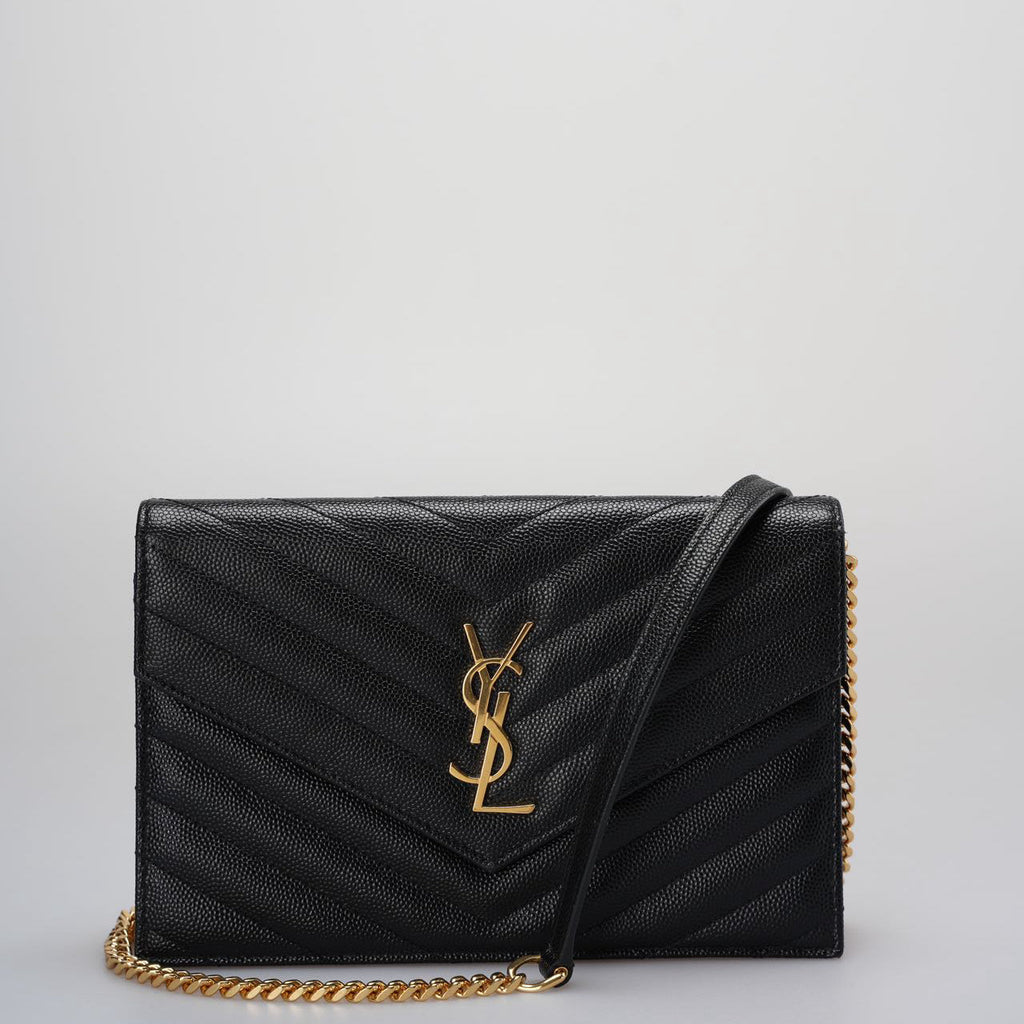 Saint Laurent Monogram Small Wallet on Chain Bag In Black with Gold Hardware