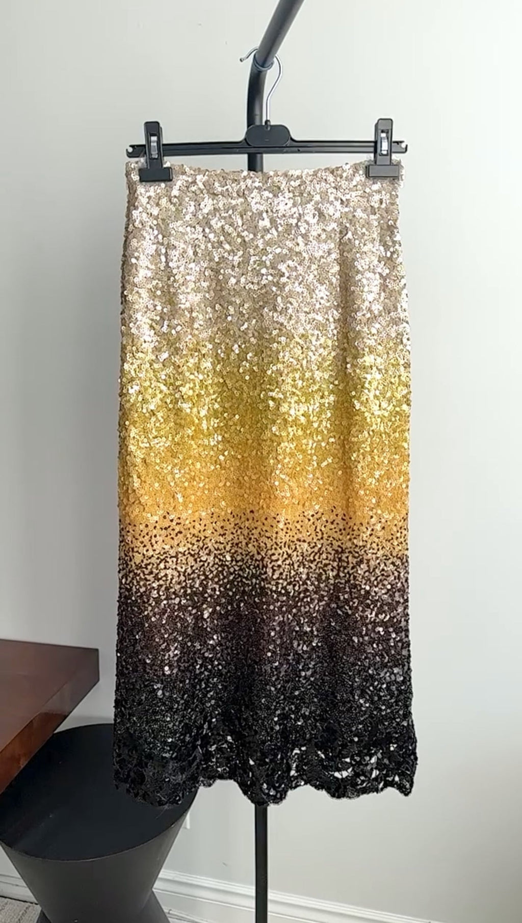 Ermanno Scervino Yellow to Black Ombre Sequin Long Skirt - IT44 / USA 8