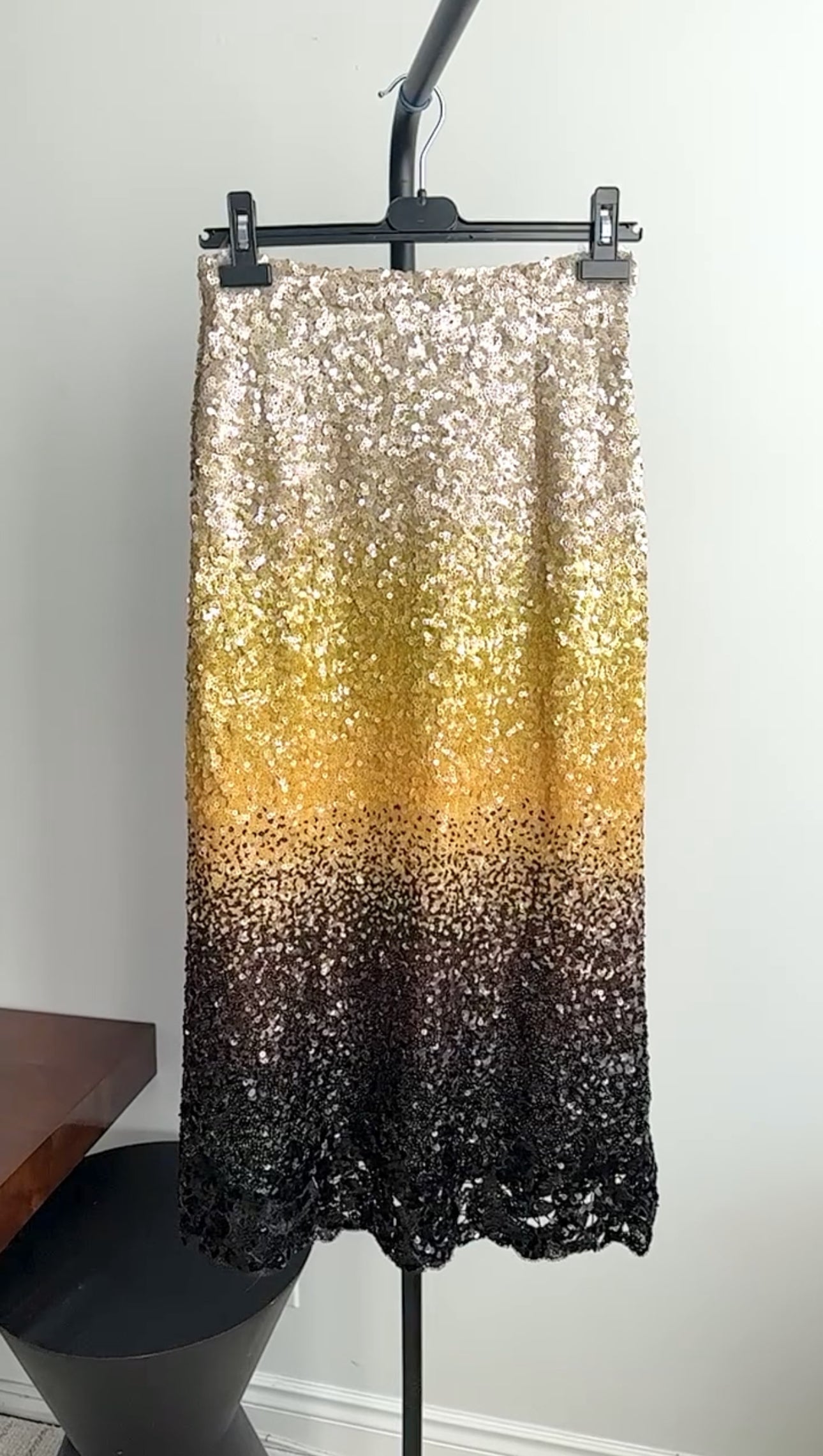 Ermanno Scervino Yellow to Black Ombre Sequin Long Skirt - IT44 / USA 8