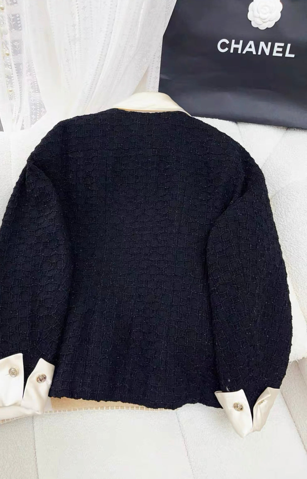 Chanel 21S Black tweed & silk jacket size 40