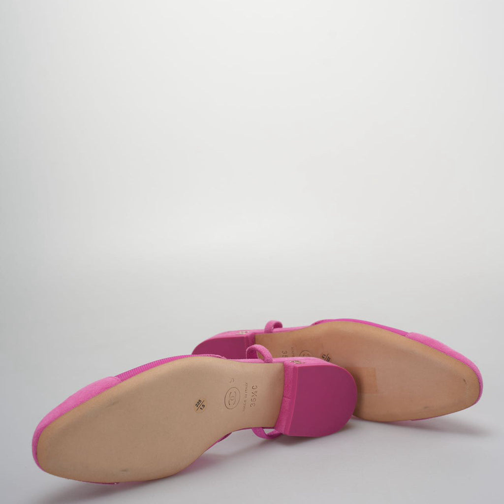 Chanel Slingback Suede Ballet Flats in Pink Size 35.5