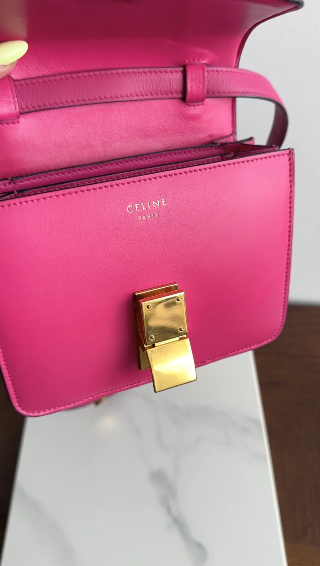 Celine Cherry Pink Leather Small Box Bag