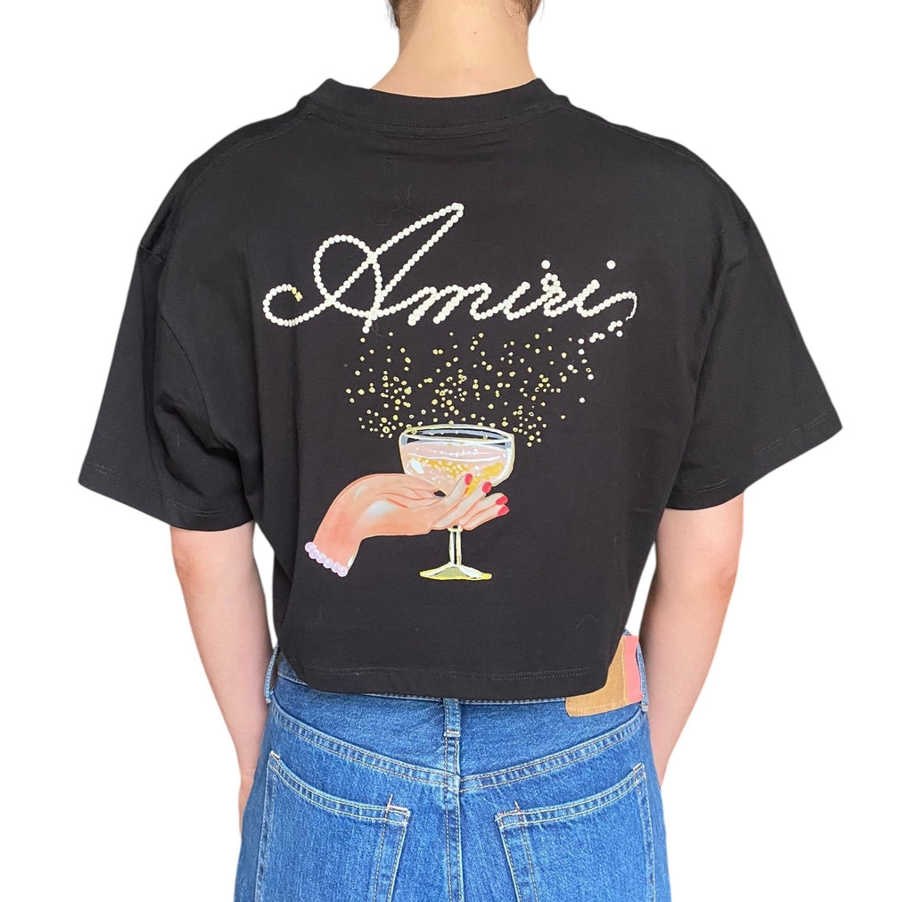 Amiri Black Champagne Cropped Logo Tee - S