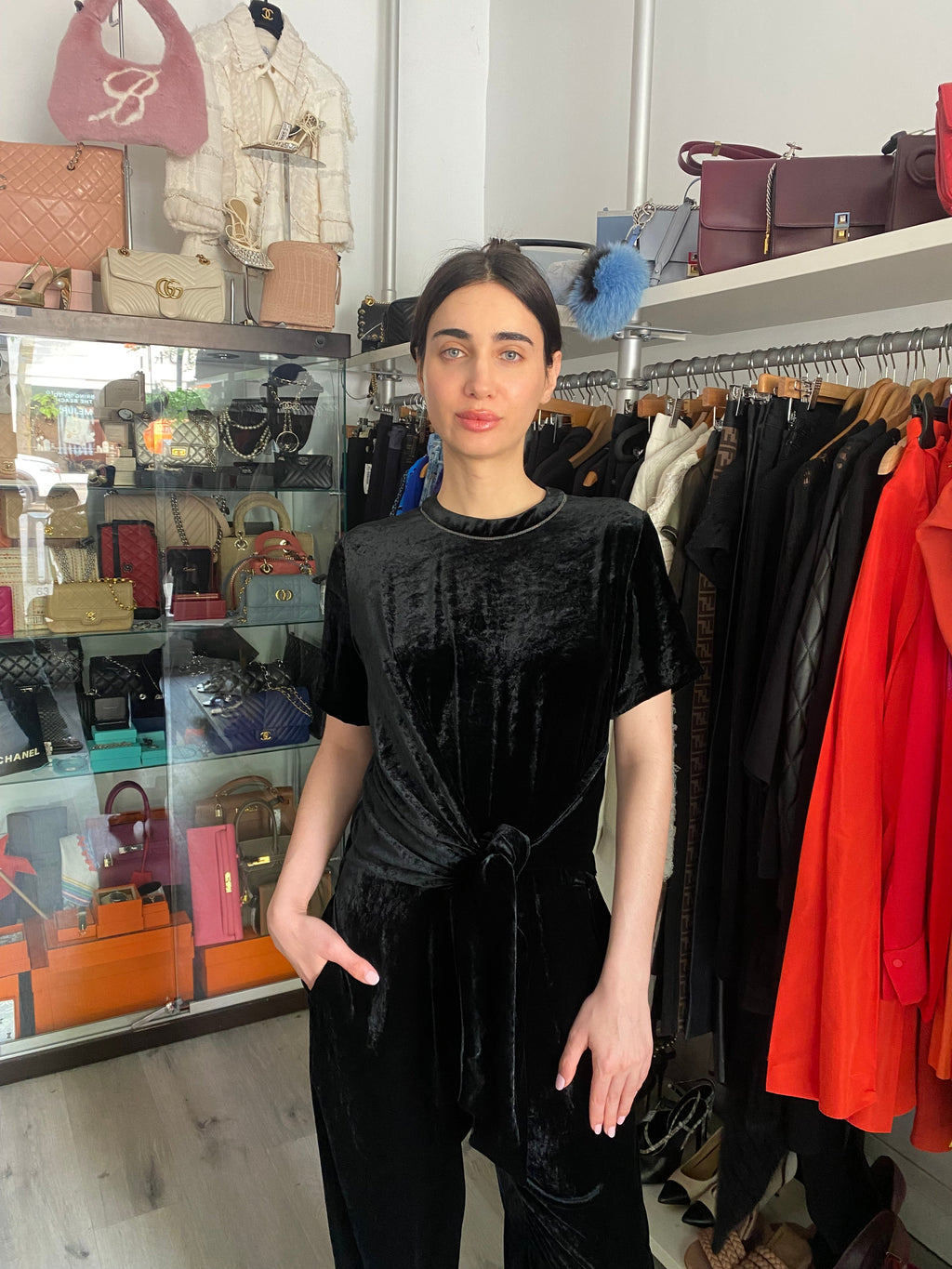 Brunello Cucinelli Black Velvet Monili Jumpsuit - M