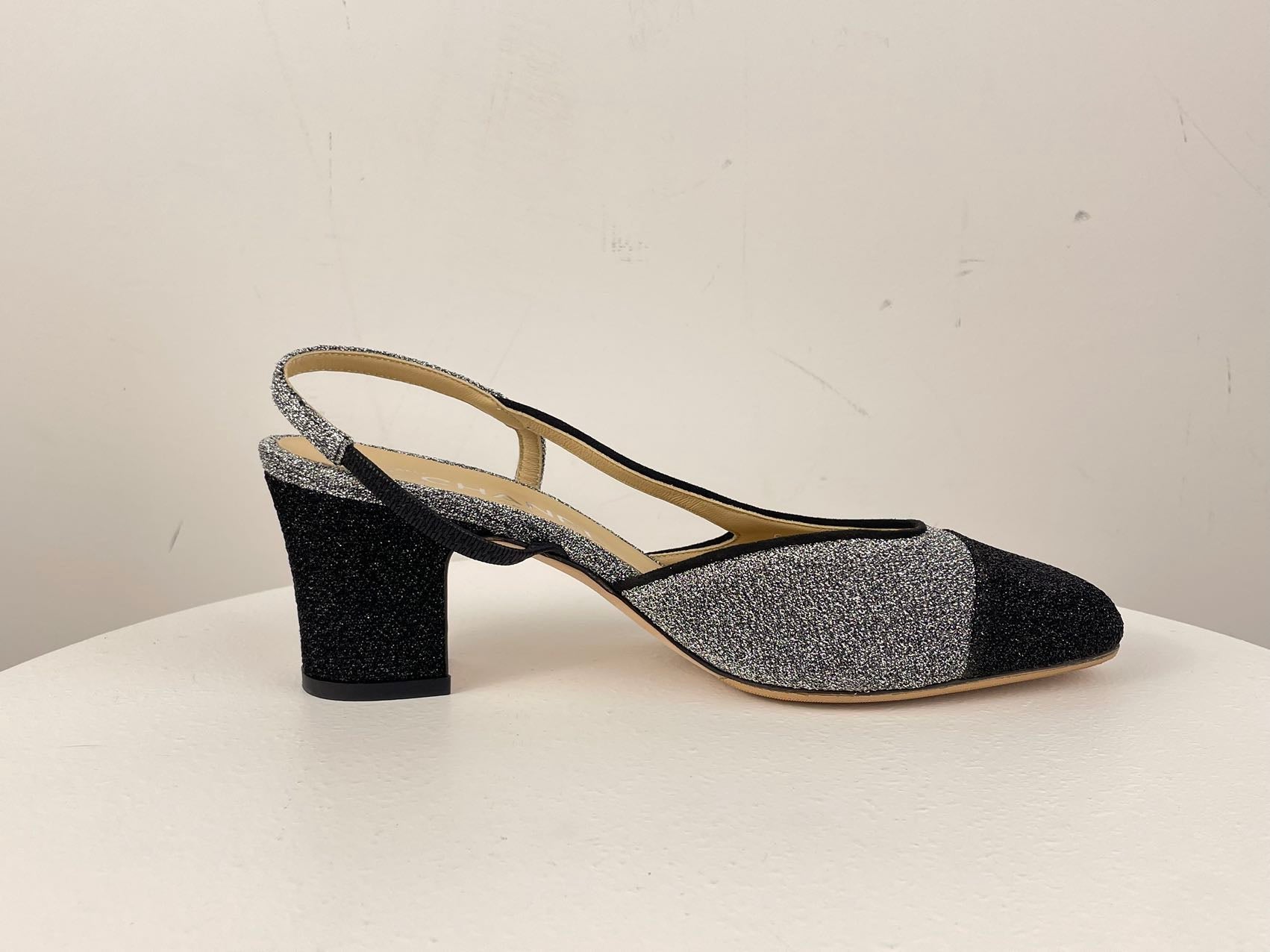Chanel Glitter Slingback Pumps with CC Logo 37 Limited Edition