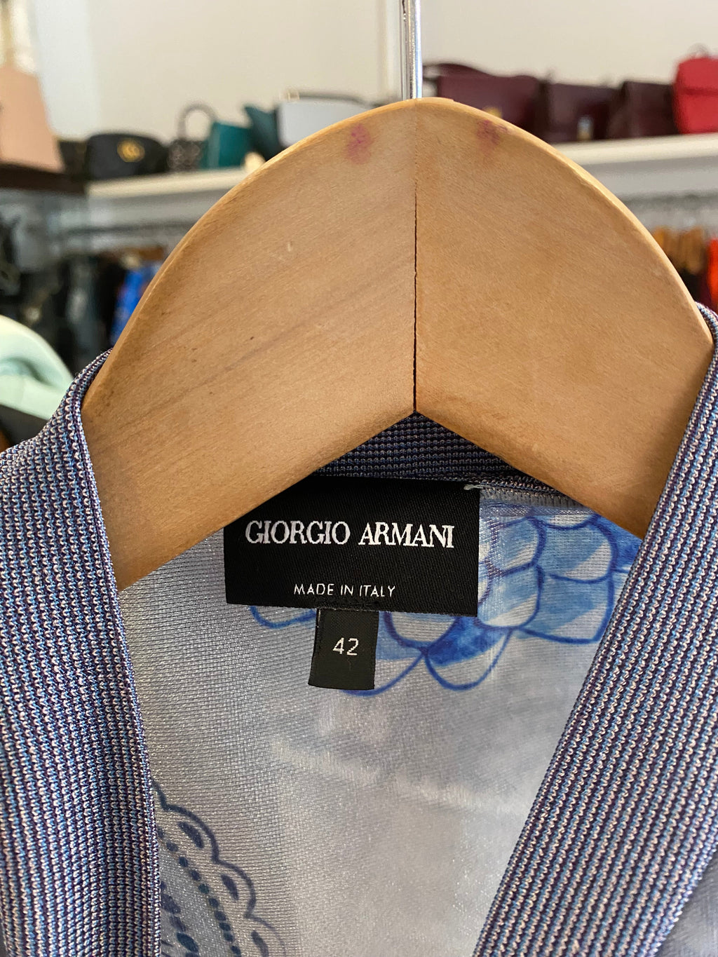 Giorgio Armani Blue Organza Printed Bomber - 42 / US 6