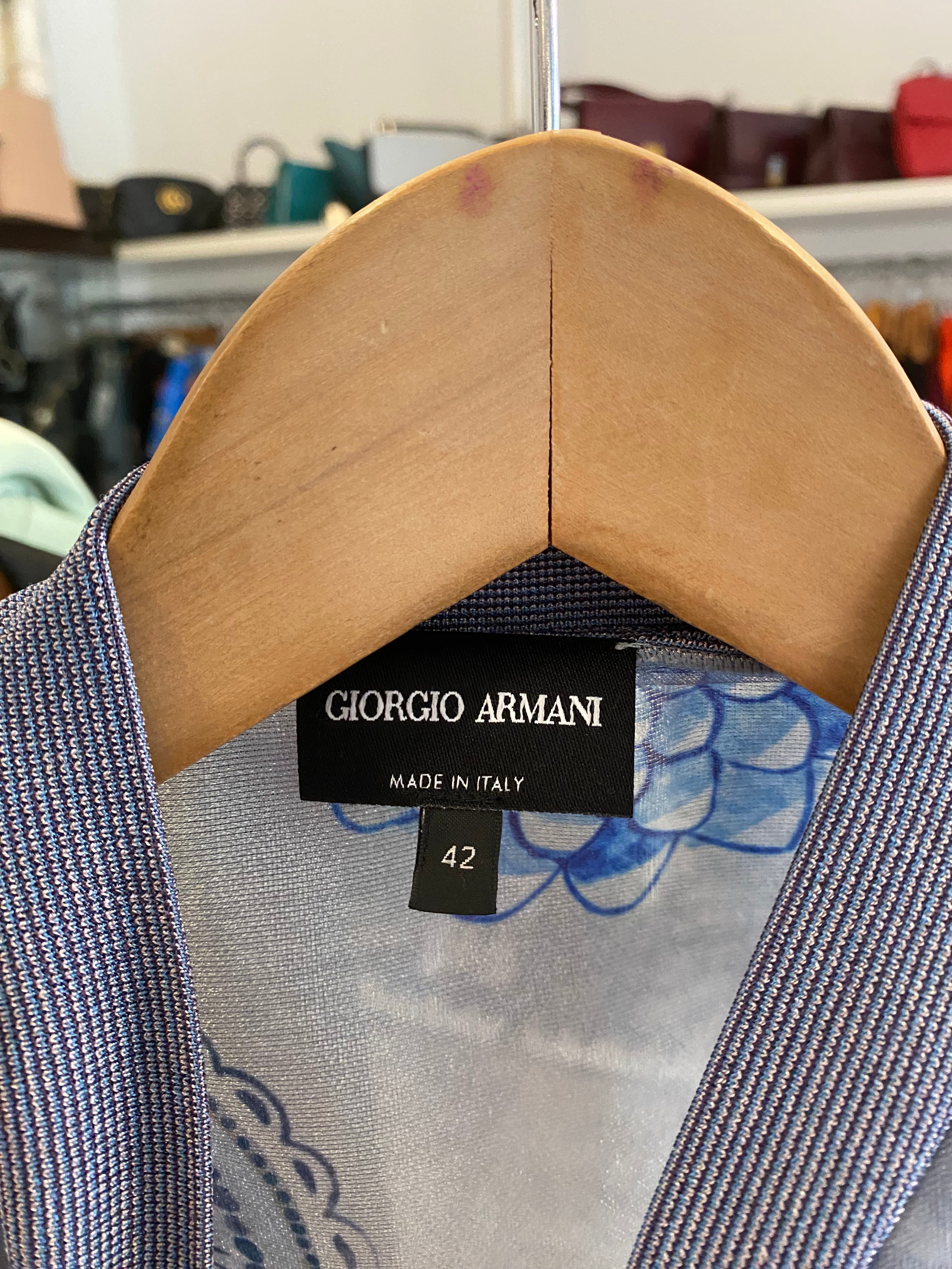 Giorgio Armani Blue Organza Printed Bomber - 42 / US 6