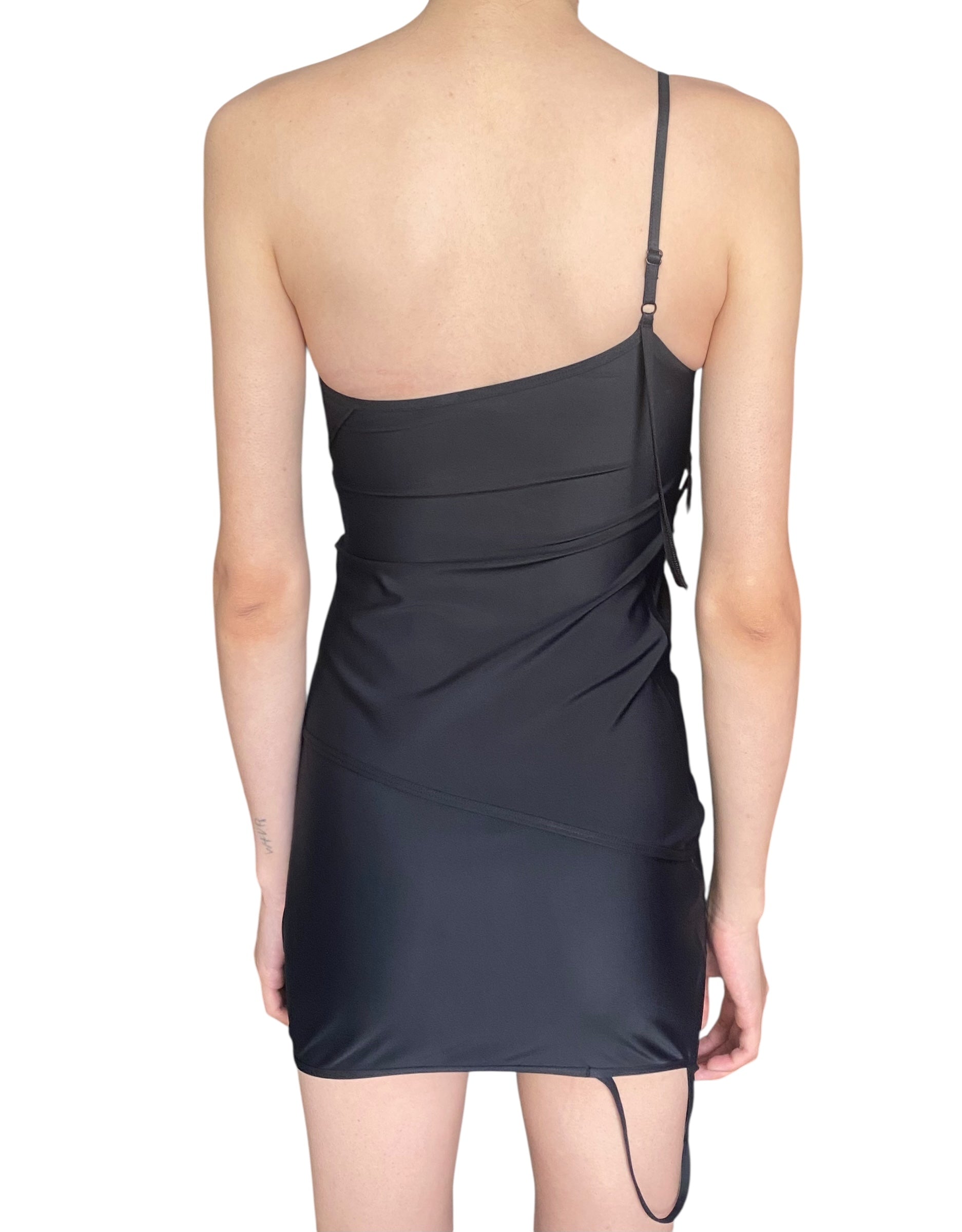 Balenciaga Black Stretch Asymmetrical Strappy Mini Dress - 36 / S