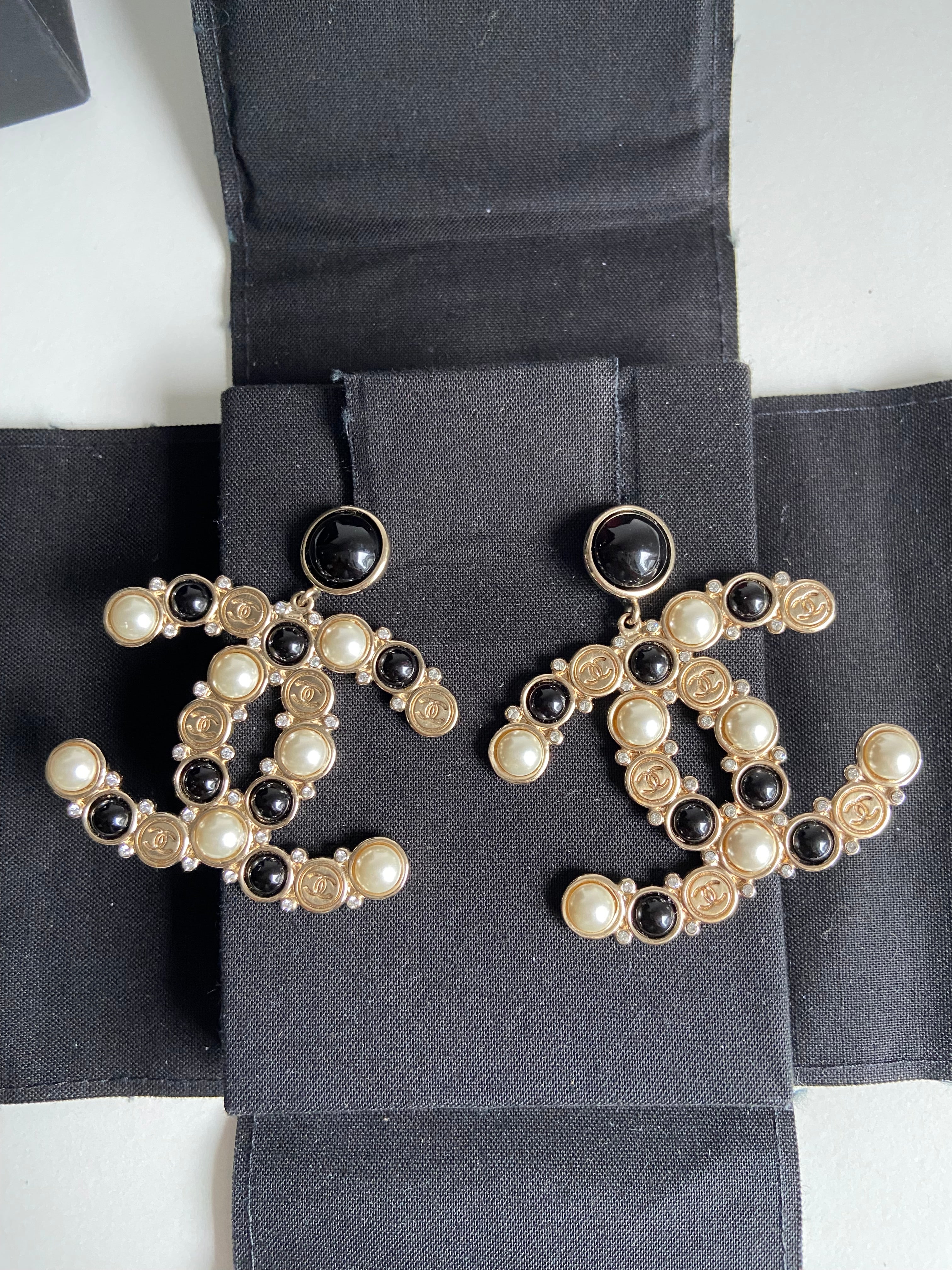 Chanel Double CC Classic Black and White Earrings