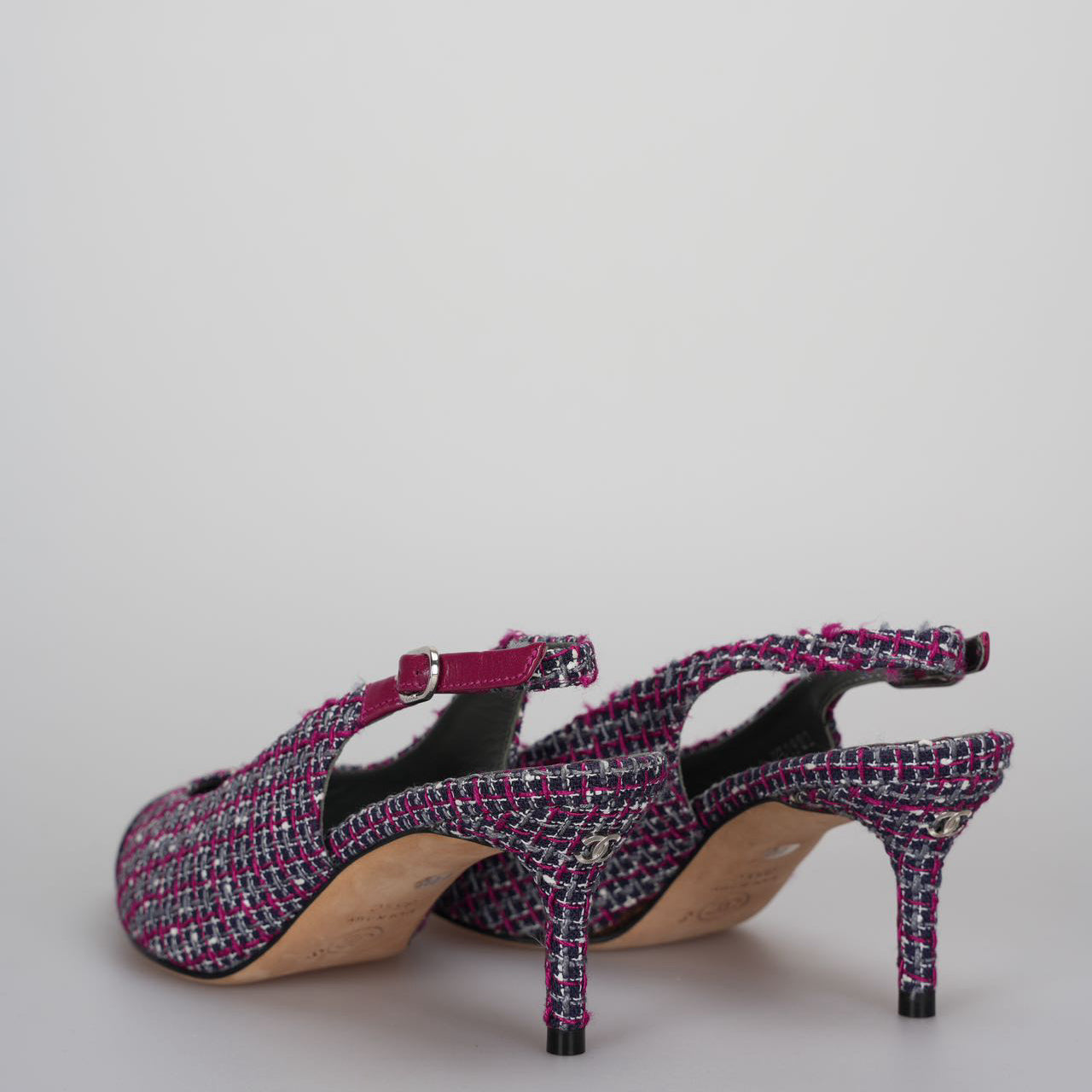 Chanel purple Tweed Slingback Heels Sandals 35.5Multicolor