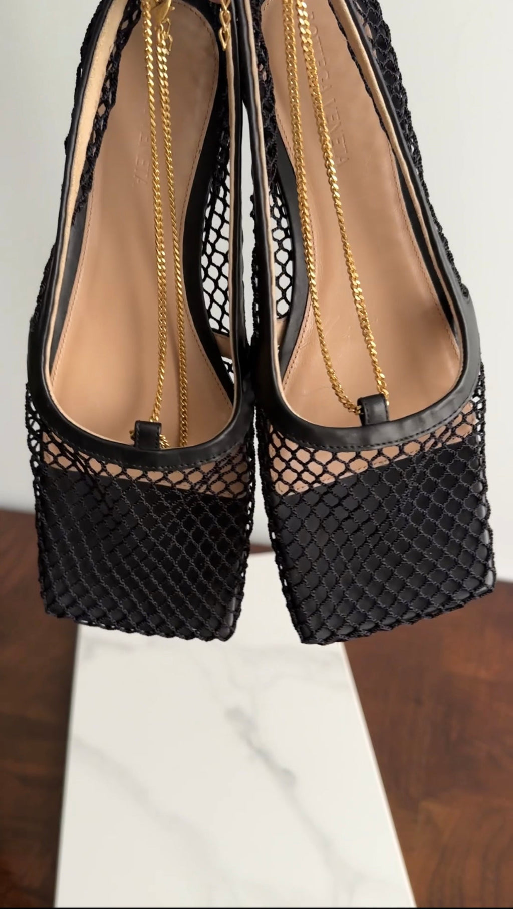 Bottega Veneta Black Mesh Chain Flats - 37.5