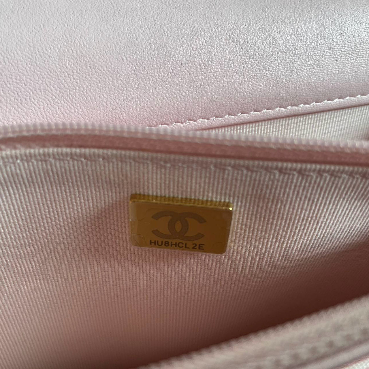 Chanel Baby Pink Wallet on Chain (WOC) in Quilted Lambskin with Pearl Chain – Gold Hardware