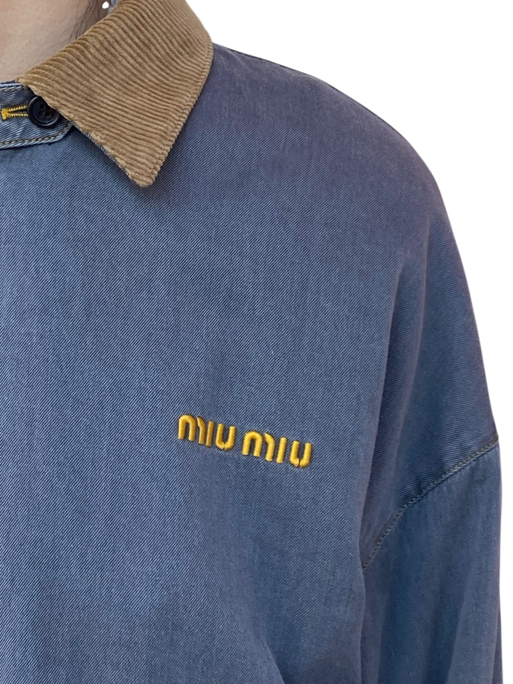 Miu Miu Grey Chambray Jacket with Velvet Collar - 40 / US 6