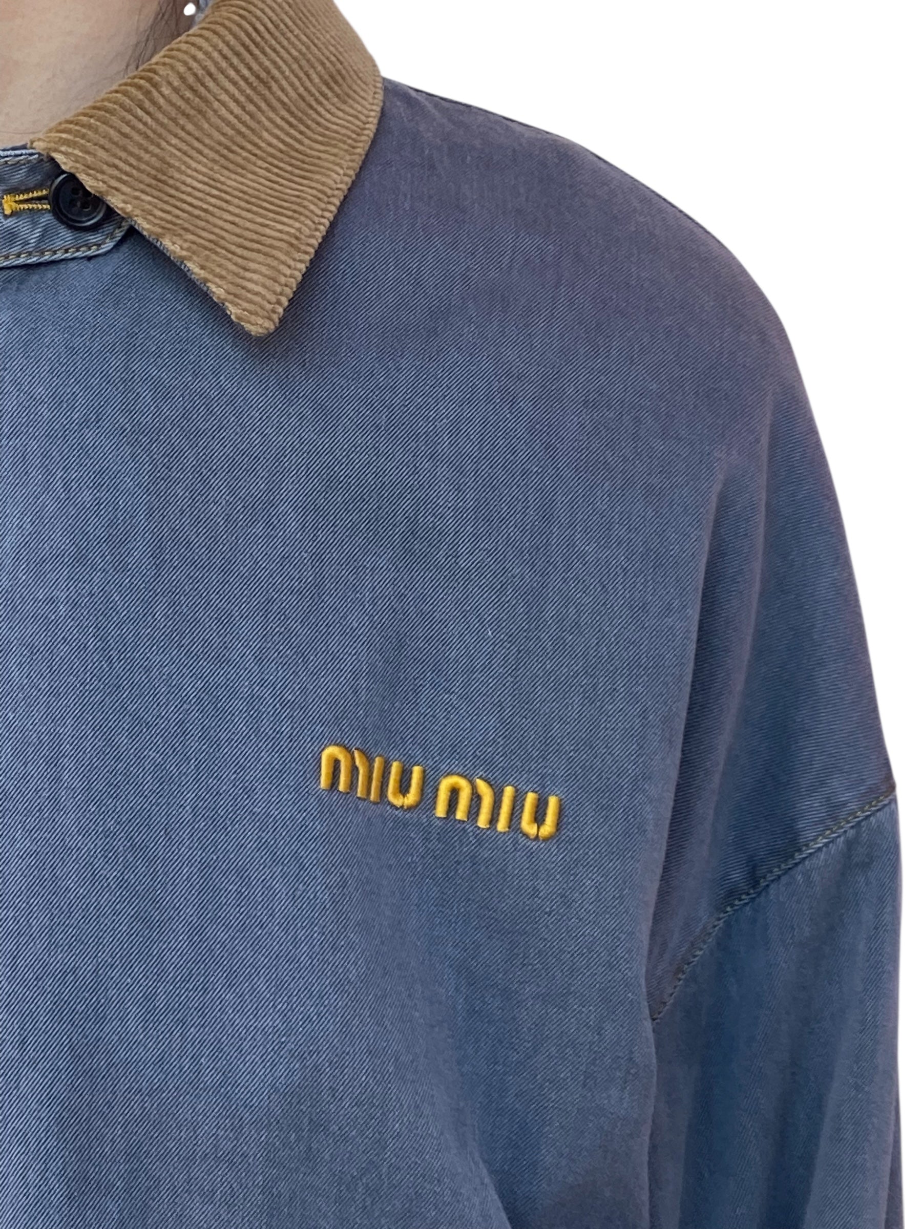 Miu Miu Grey Chambray Jacket with Velvet Collar - 40 / US 6