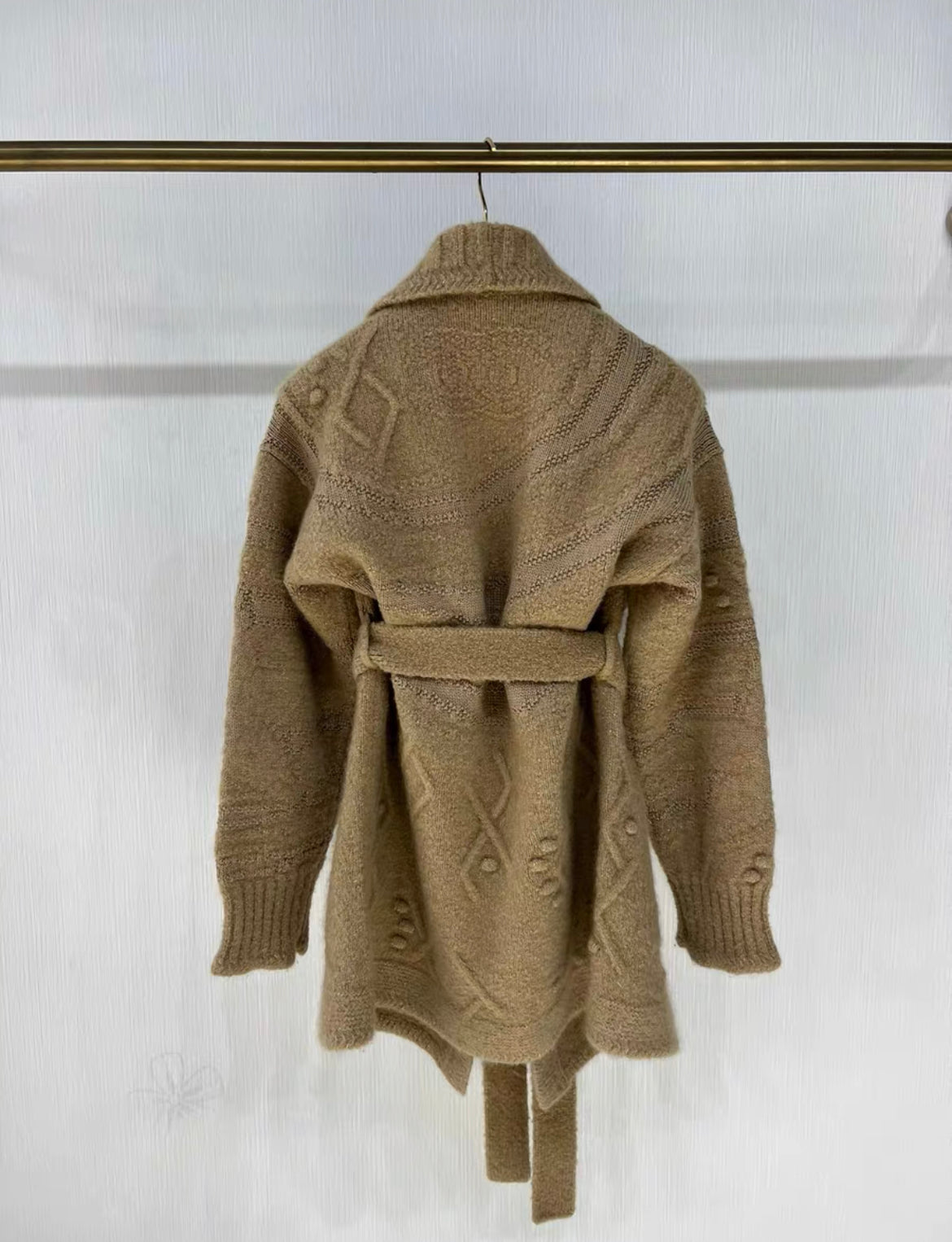 CHANEL 23N coco neige Beige Belted Shawl Collar igan Sweater size 38