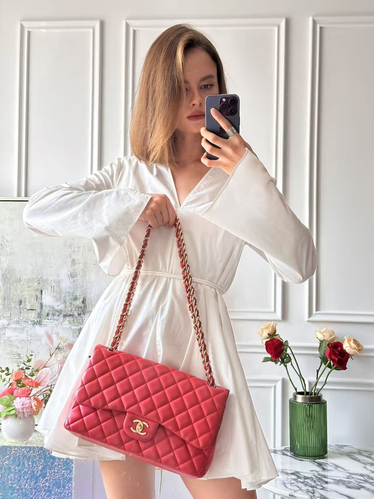 Chanel Timeless Classic Double Flap Jumbo Bag Red Lambskin