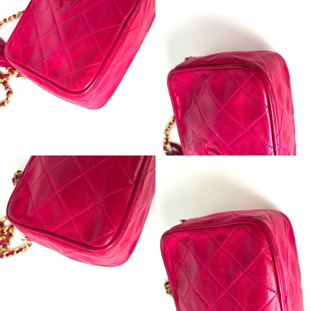 CHANEL Vintage Tassel Pink Leather Quilted Crossbody Camera Case Bag