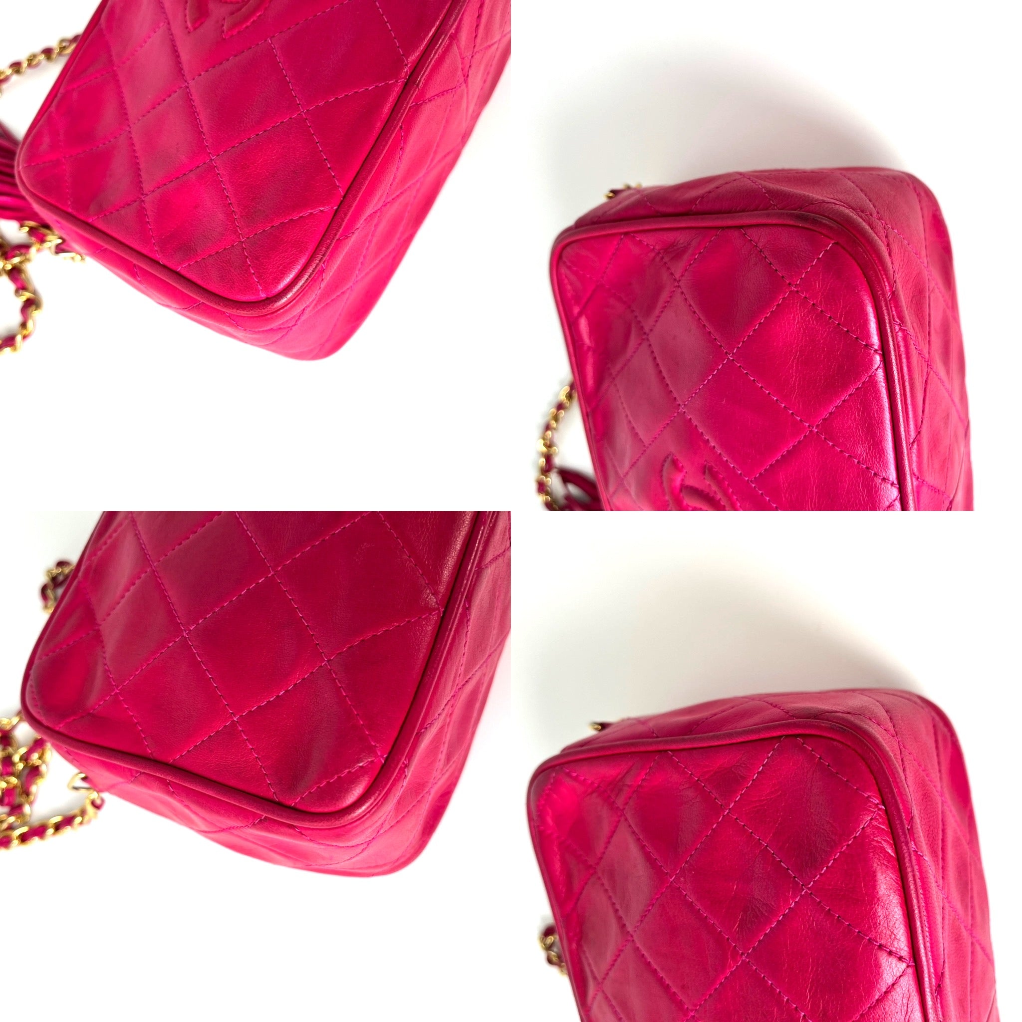 CHANEL Vintage Tassel Pink Leather Quilted Crossbody Camera Case Bag