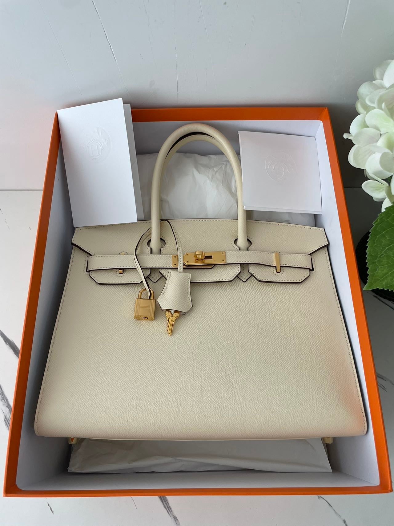 Hermes Birkin Bag 30cm Sellier in Nata Epsom Leather Gold Hardware 2021