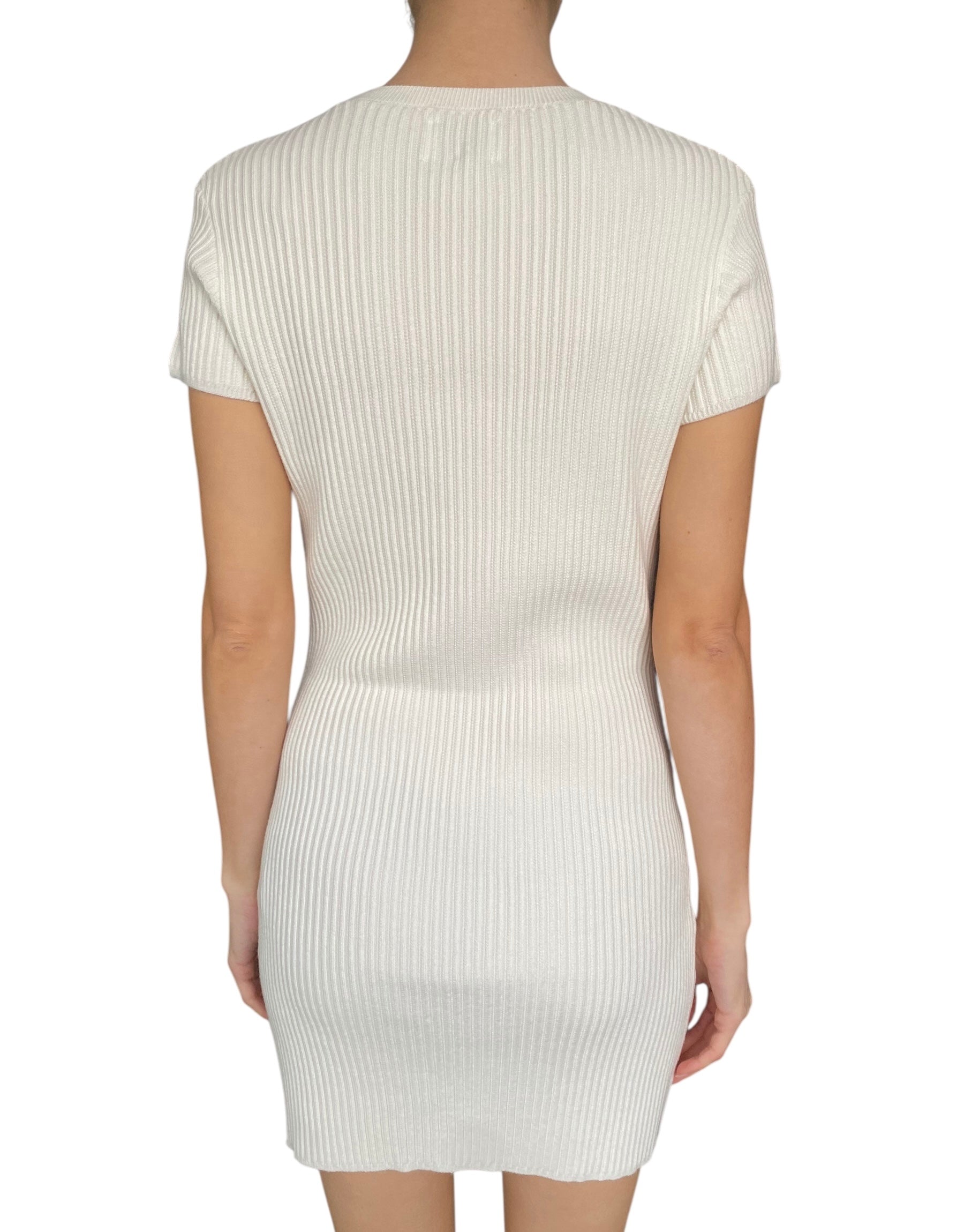 Anine Bing Ivory Ribbed Short Sleeve Mini Dress - M / US 6