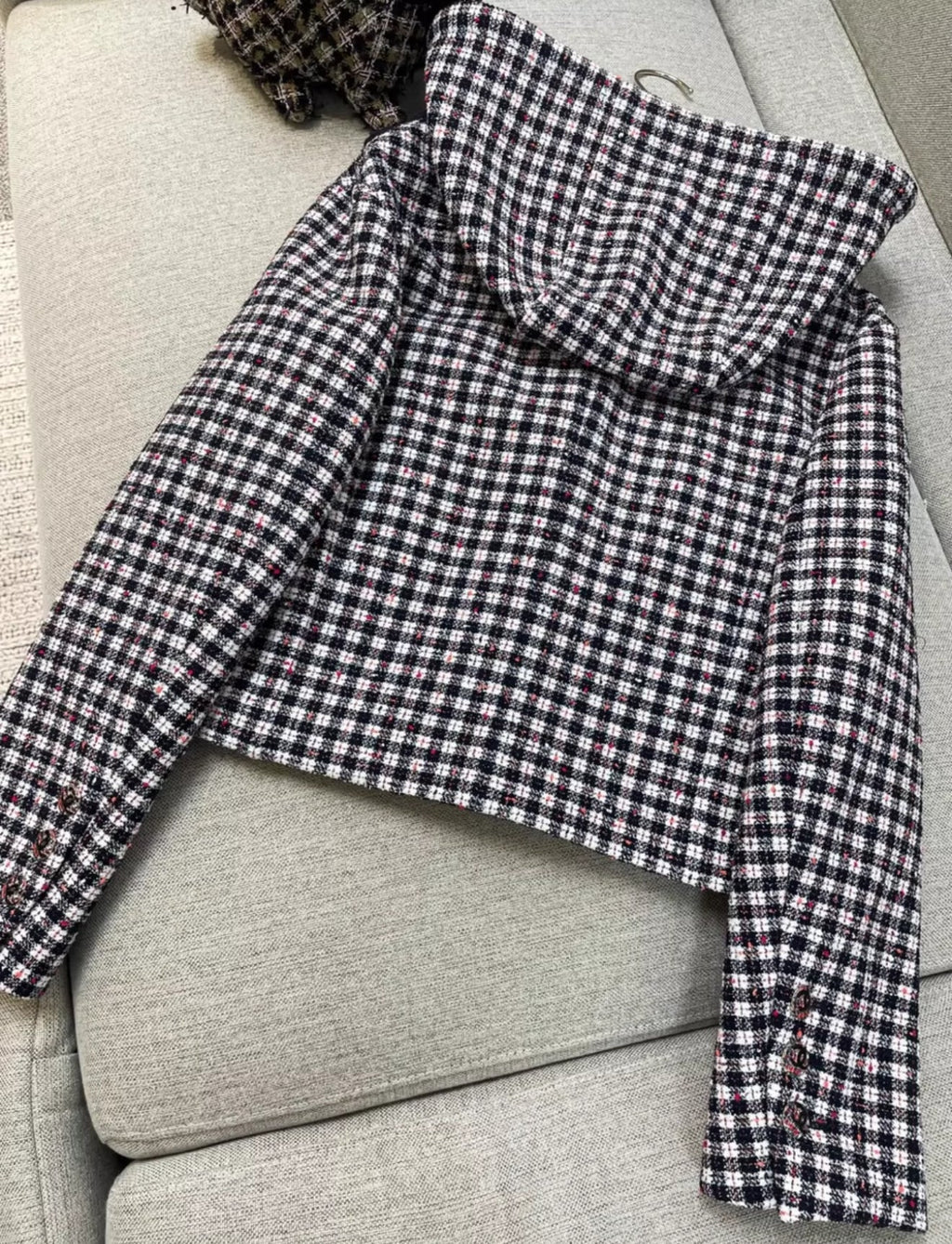 Chanel 24B Black, Ecru & Red Stretch wool tweed jacket