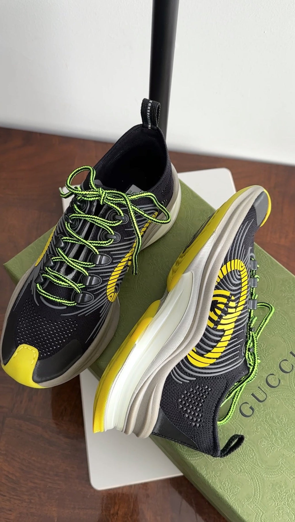 Gucci Black Yellow Green Run Sneakers - 37
