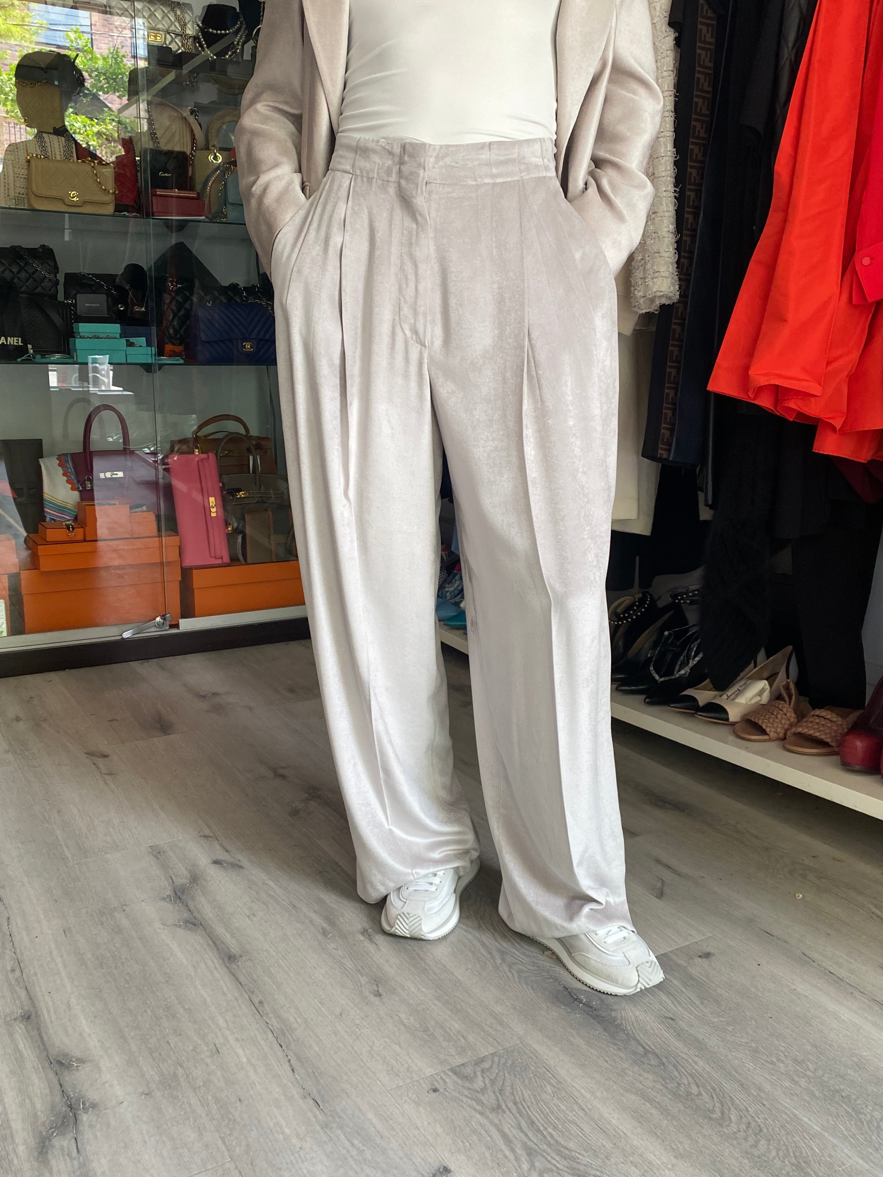 Brunello Cucinelli Beige Wide Leg Velvet Trousers - IT 42 / US 6