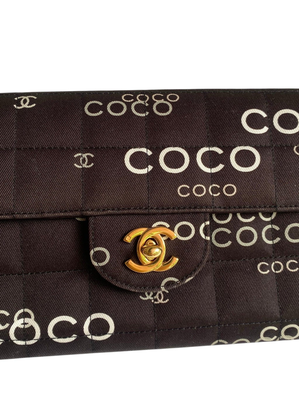 Chanel Vintage Brown Canvas Coco East West Single Flap Bag