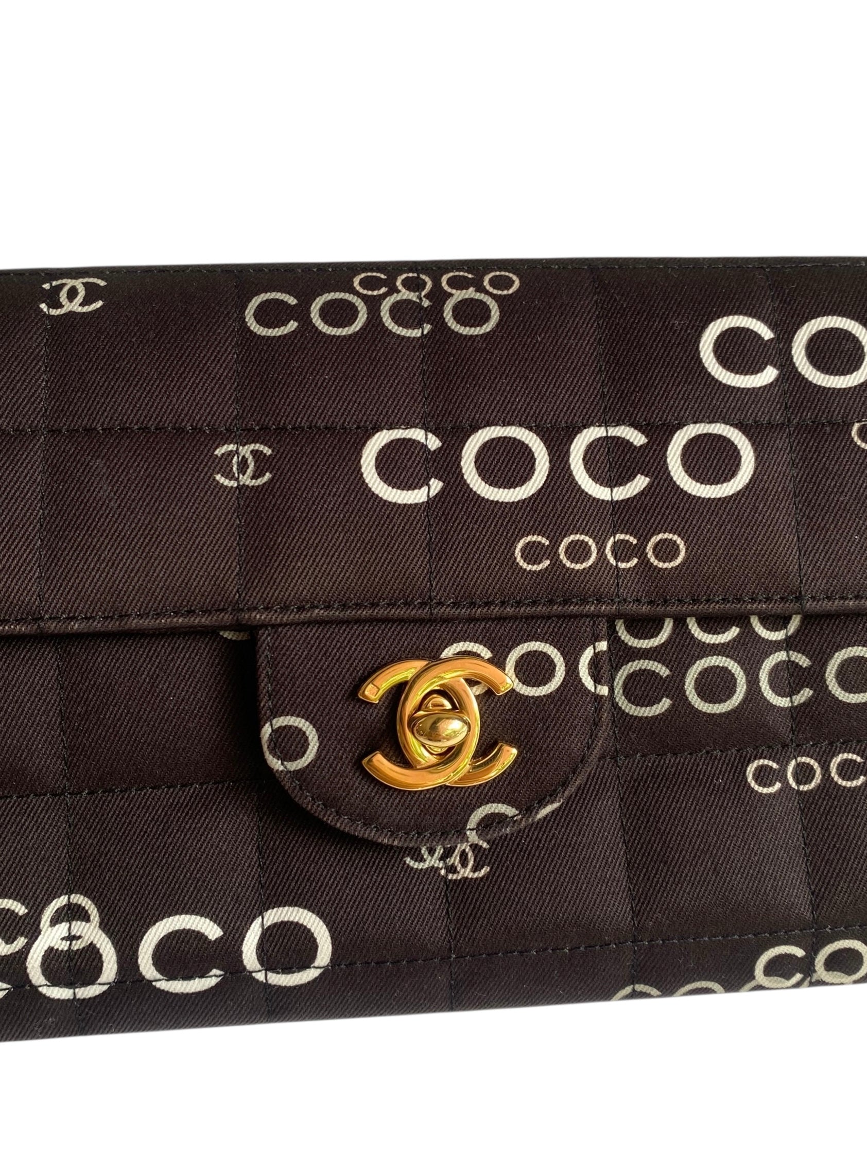 Chanel Vintage Brown Canvas Coco East West Single Flap Bag