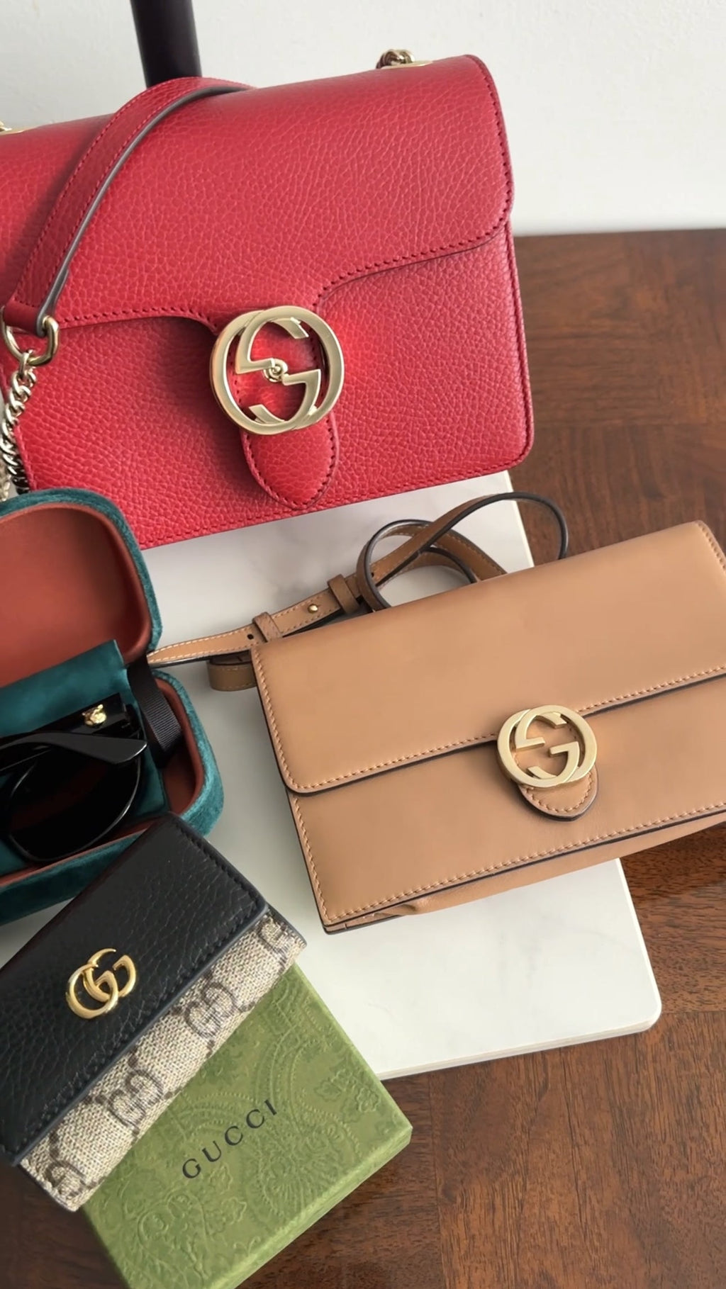Gucci Red Leather Dollar Interlocking GG Chain Flap Bag