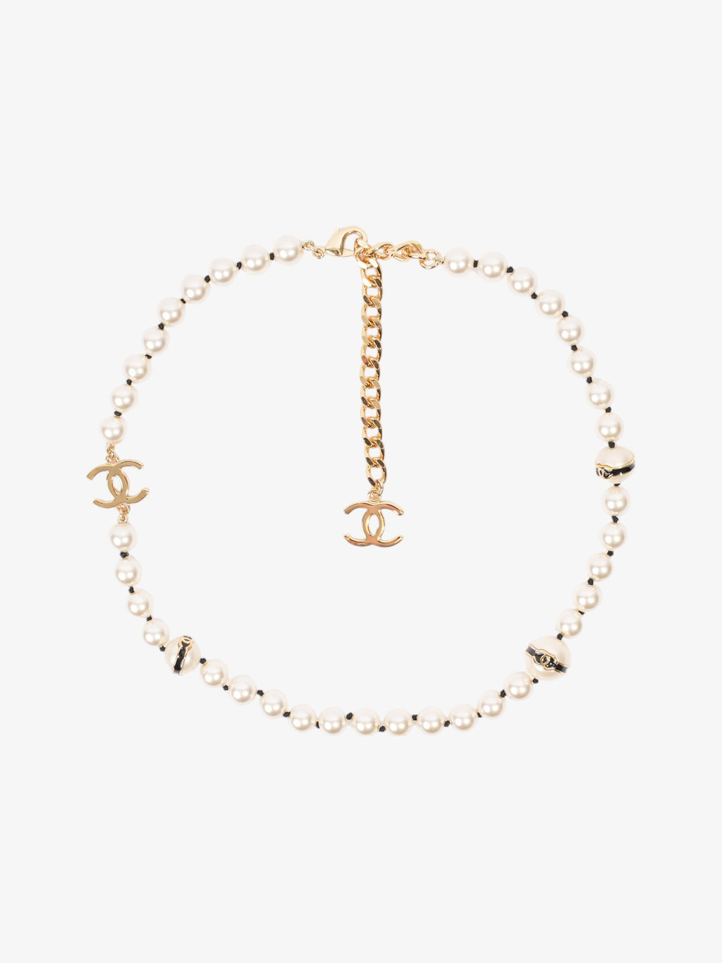 Chanel CC Pearl Necklace Gold Base Metal