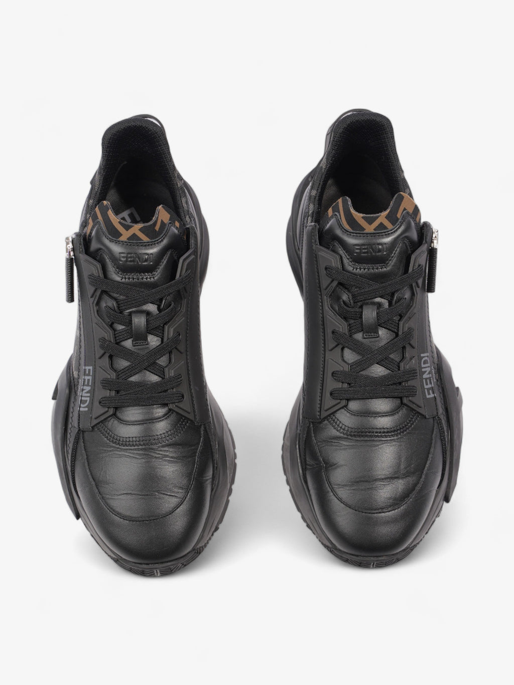 Fendi Flow Sneakers Black / Brown Leather EU 44 UK 10