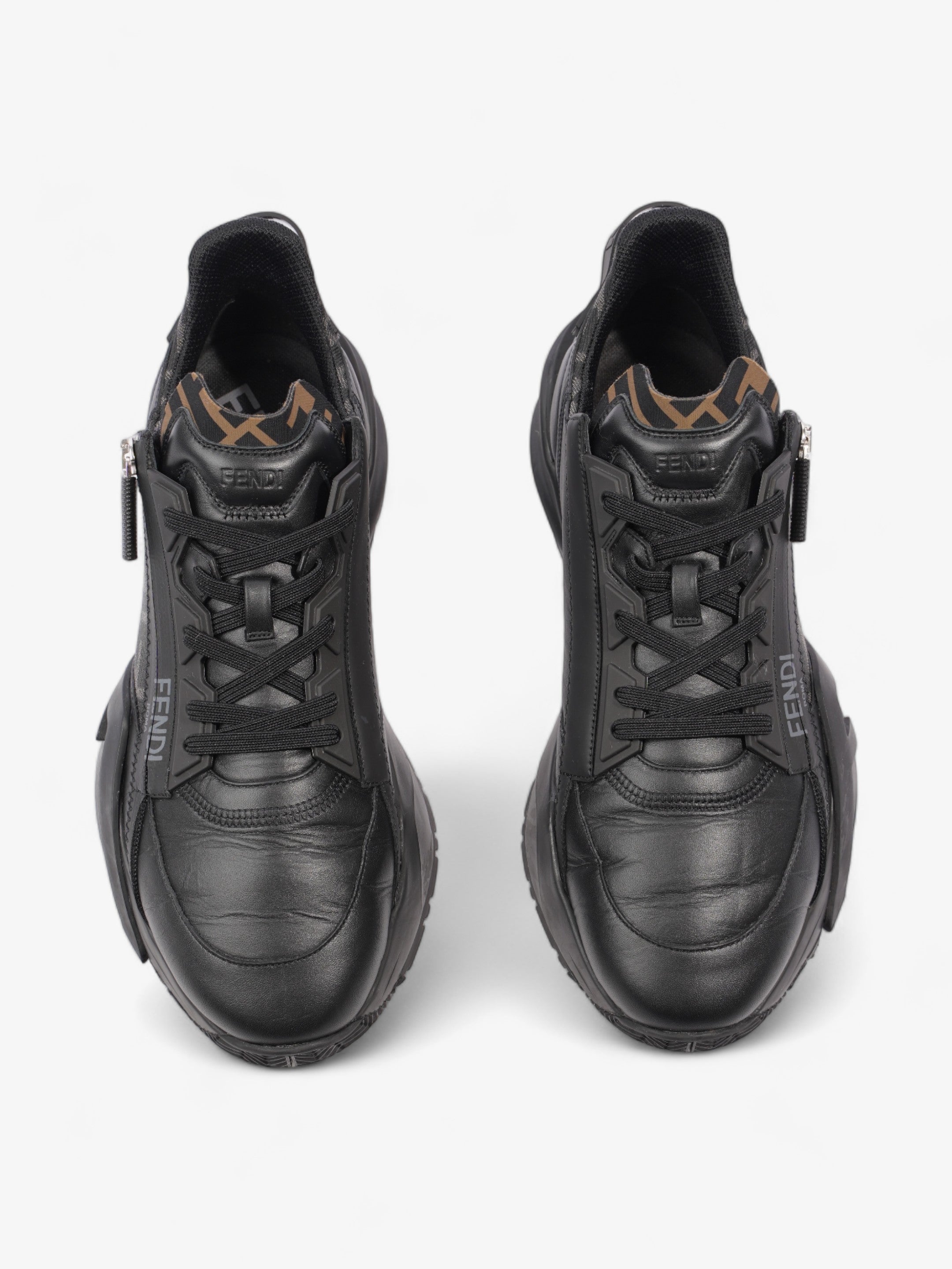 Fendi Flow Sneakers Black / Brown Leather EU 44 UK 10