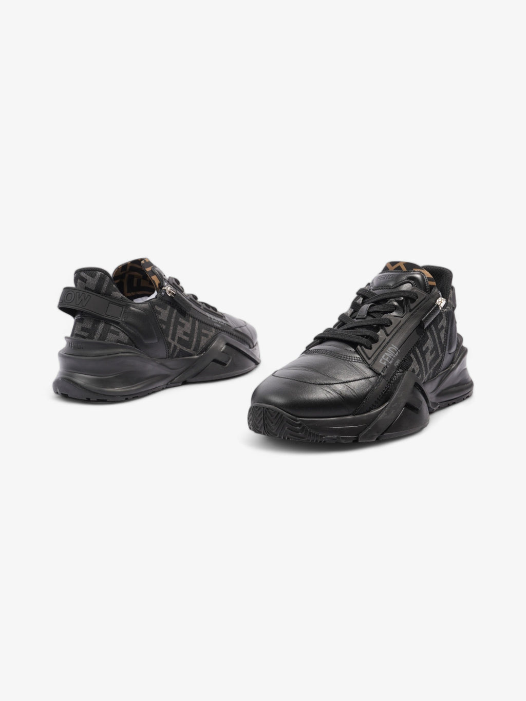 Fendi Flow Sneakers Black / Brown Leather EU 44 UK 10