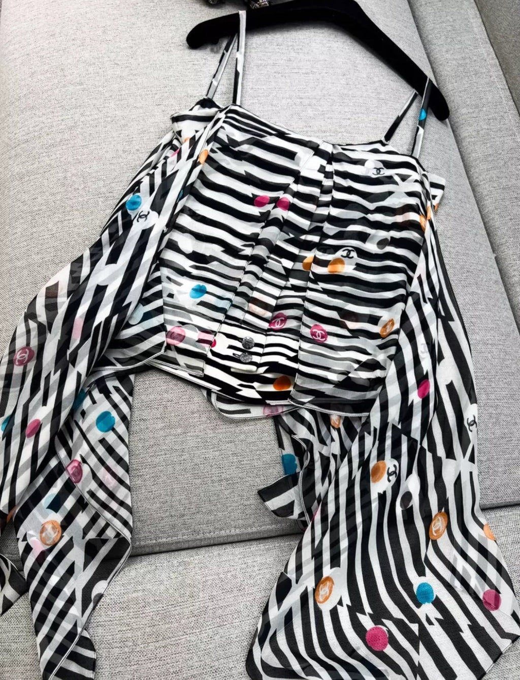 Chanel 24S Multicolor polka dot silk top