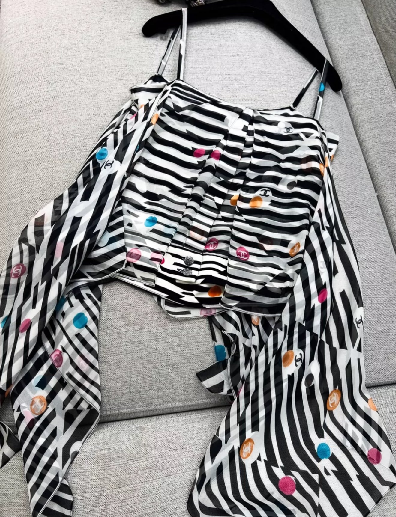 Chanel 24S Multicolor polka dot silk top