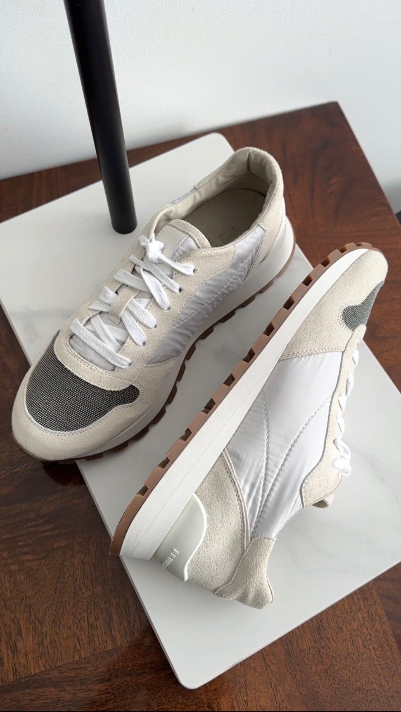 Brunello Cucinelli Off White Leather Nylon Monili Sneakers - 40