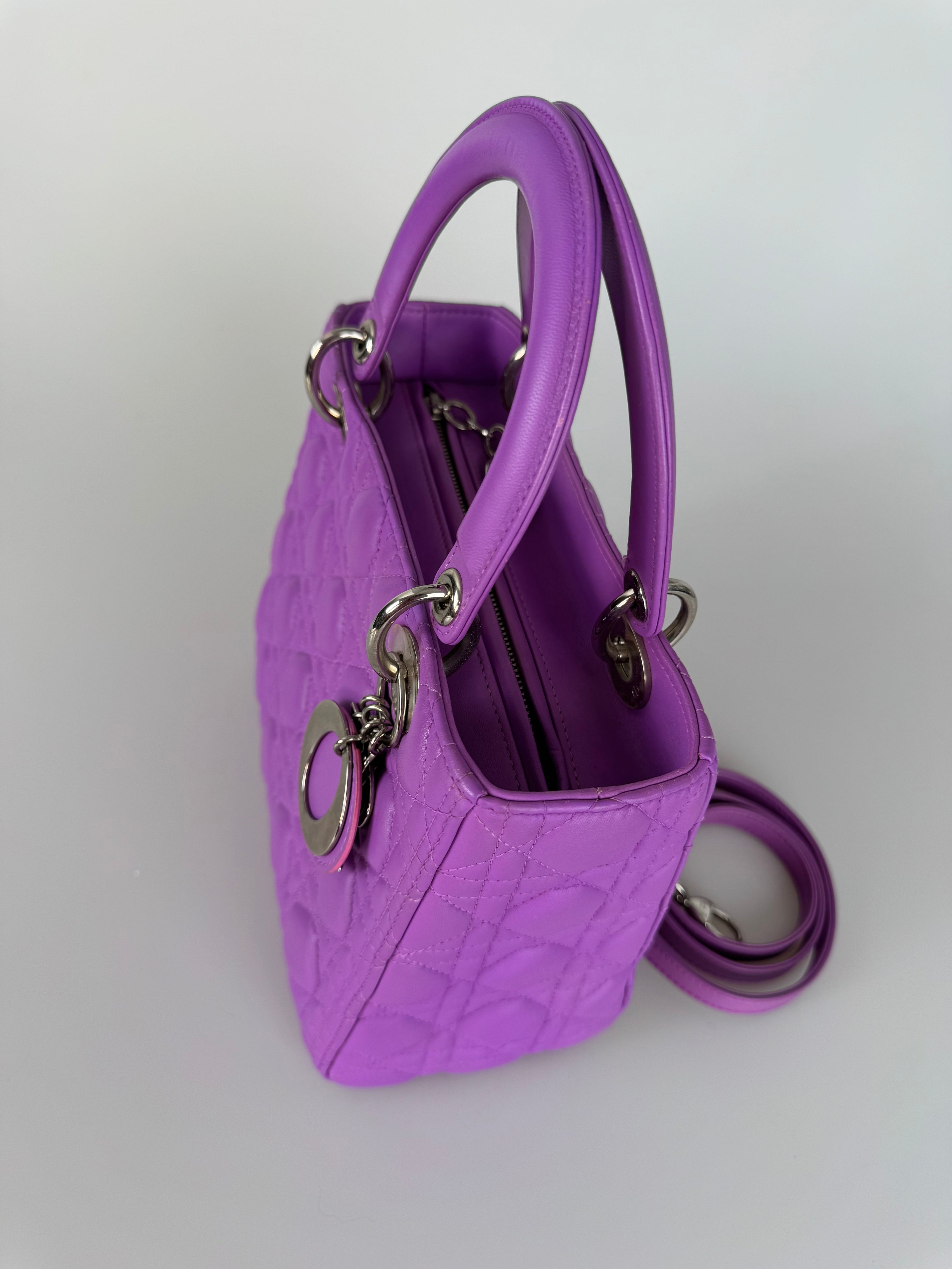 Dior Lady Dior Bag Medium Purple Lambskin Leather with Silver Hardware