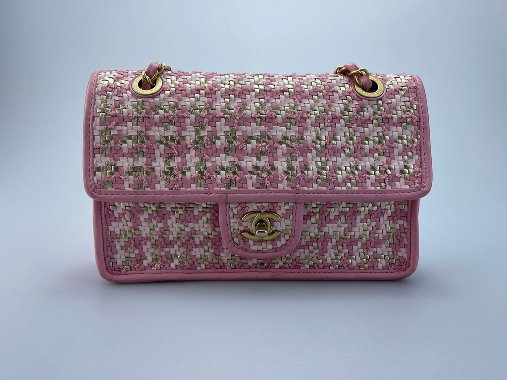 Chanel Classic Single Flap Bag Pink Woven 23C Gold Hardware