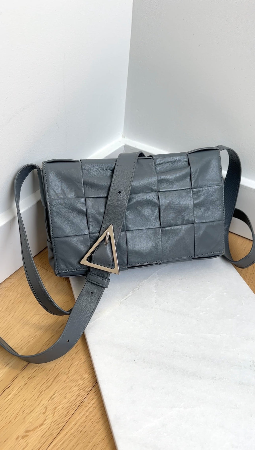 Bottega Veneta Grey Leather Woven Cassette Bag
