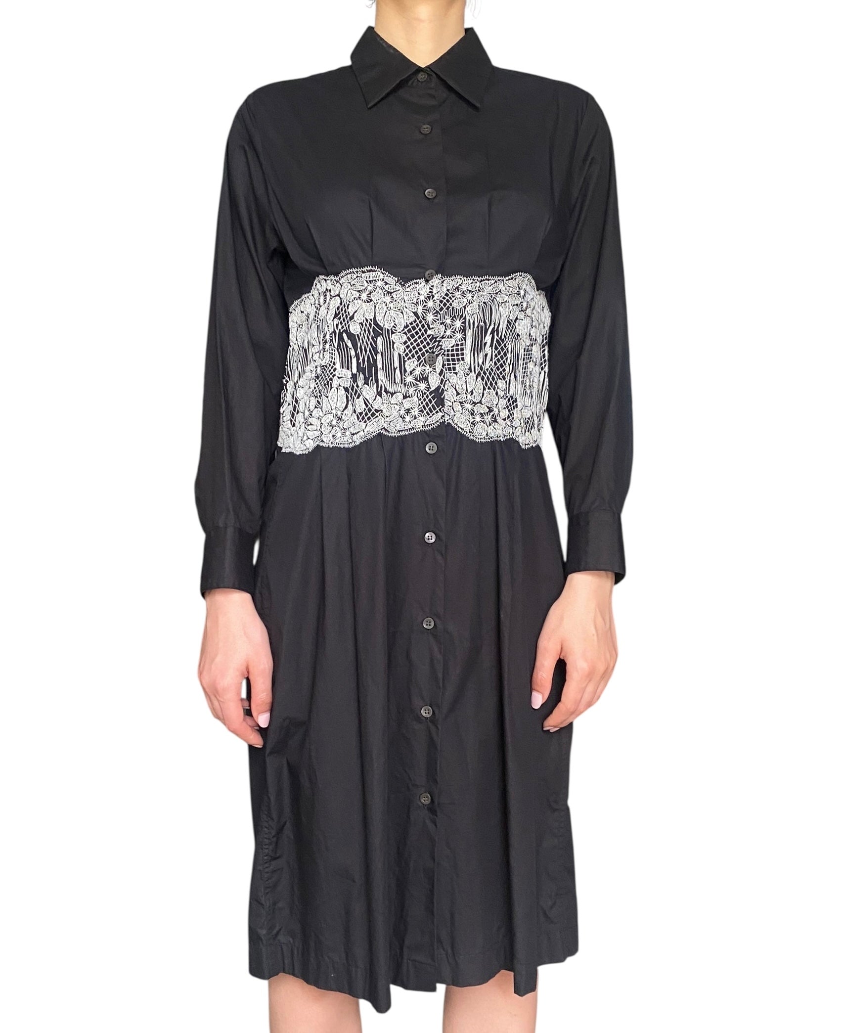 Dries Van Noten Black Lace Waist Dress - 44 / US 12