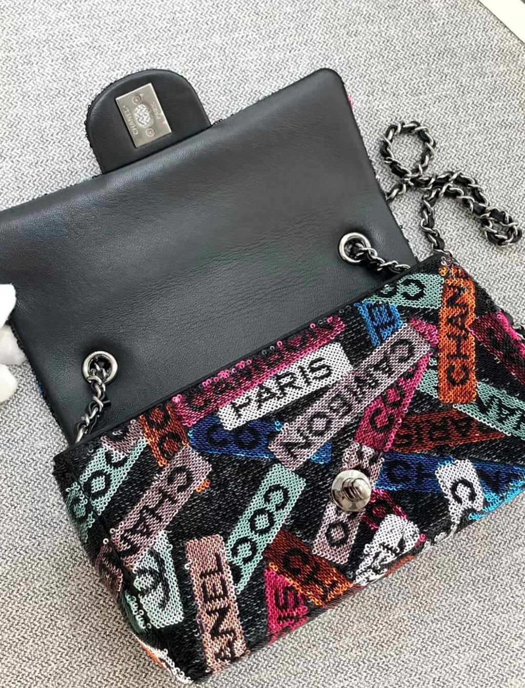CHANEL 24C RAINBOW GLITTER-SEQUIN MINI FLAP BAG