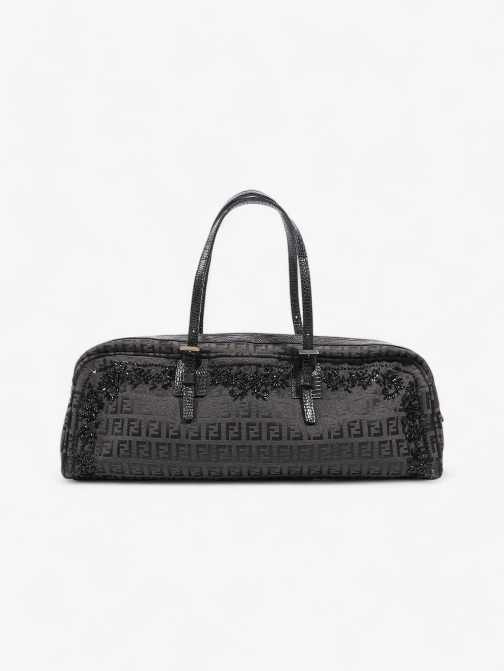 Fendi Embellished Bowler Bag Black Zucca Canvas