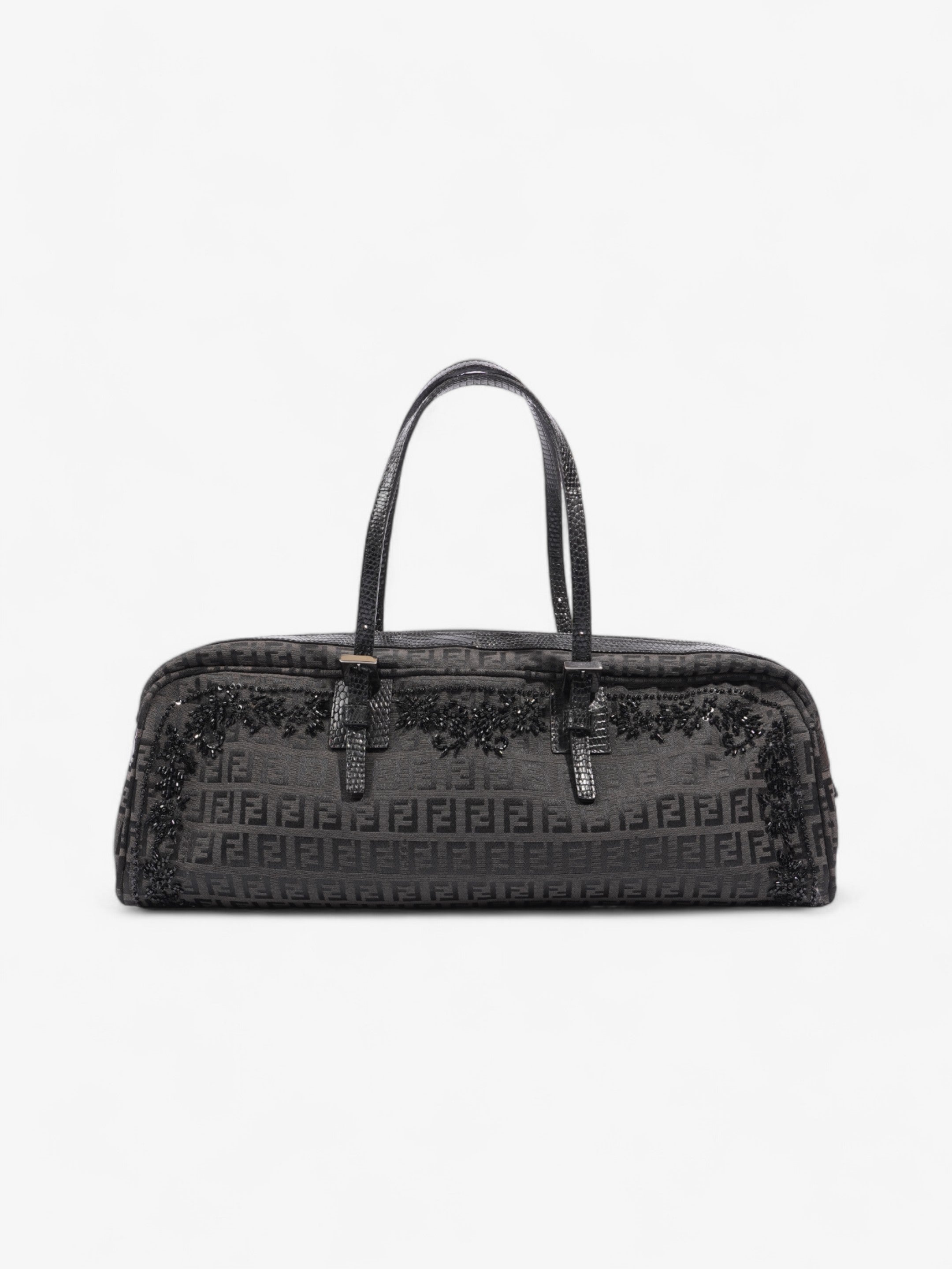 Fendi Embellished Bowler Bag Black Zucca Canvas