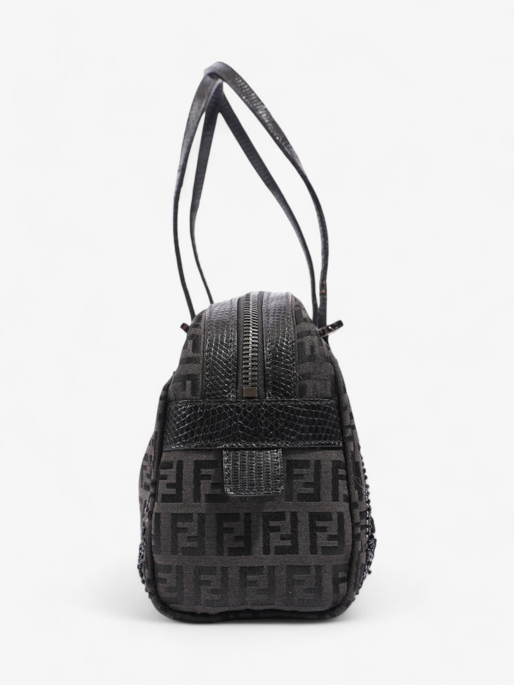 Fendi Embellished Bowler Bag Black Zucca Canvas