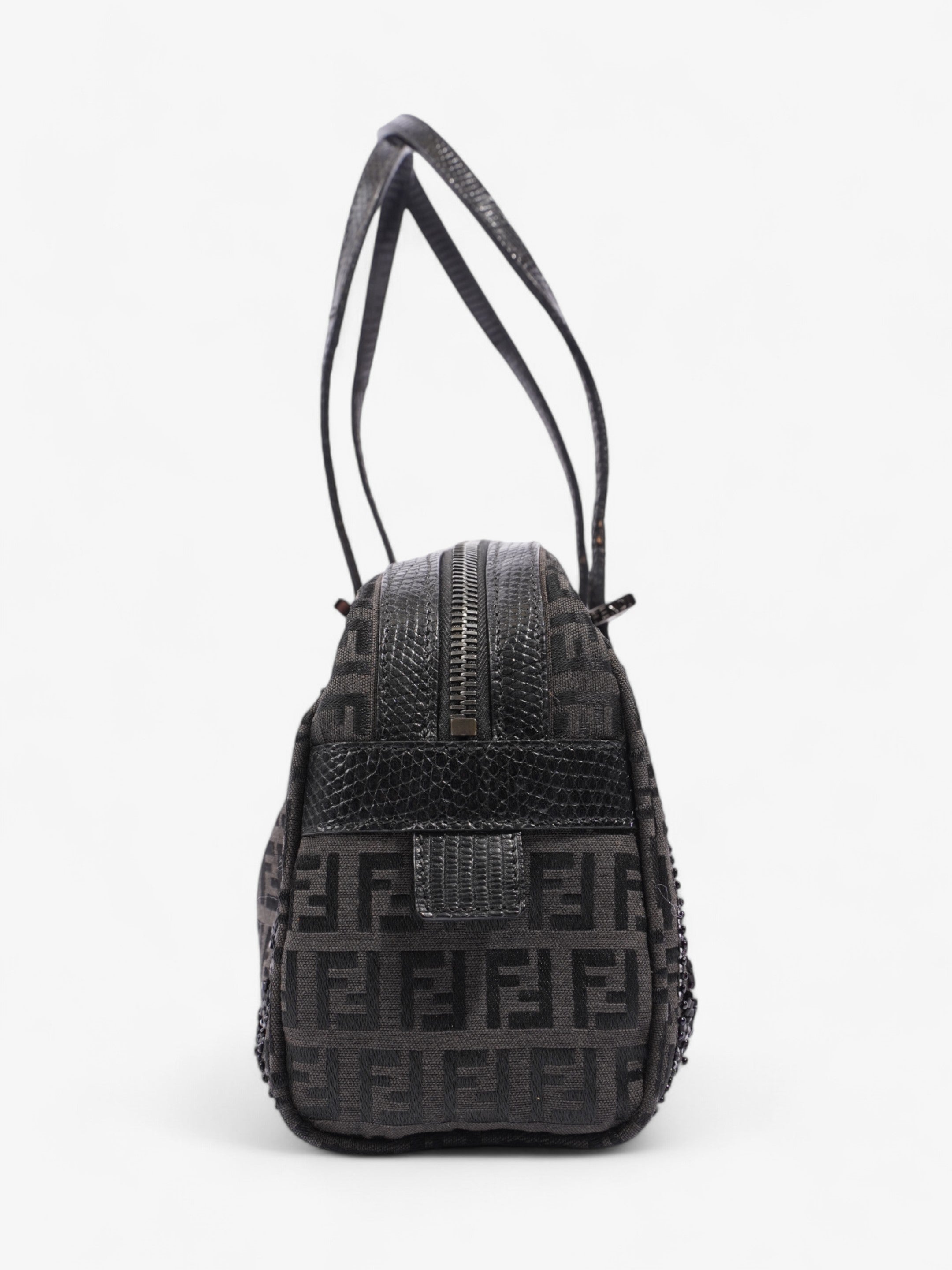 Fendi Embellished Bowler Bag Black Zucca Canvas