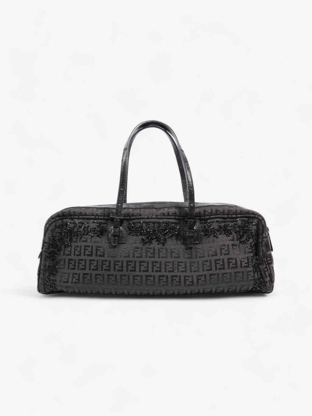 Fendi Embellished Bowler Bag Black Zucca Canvas