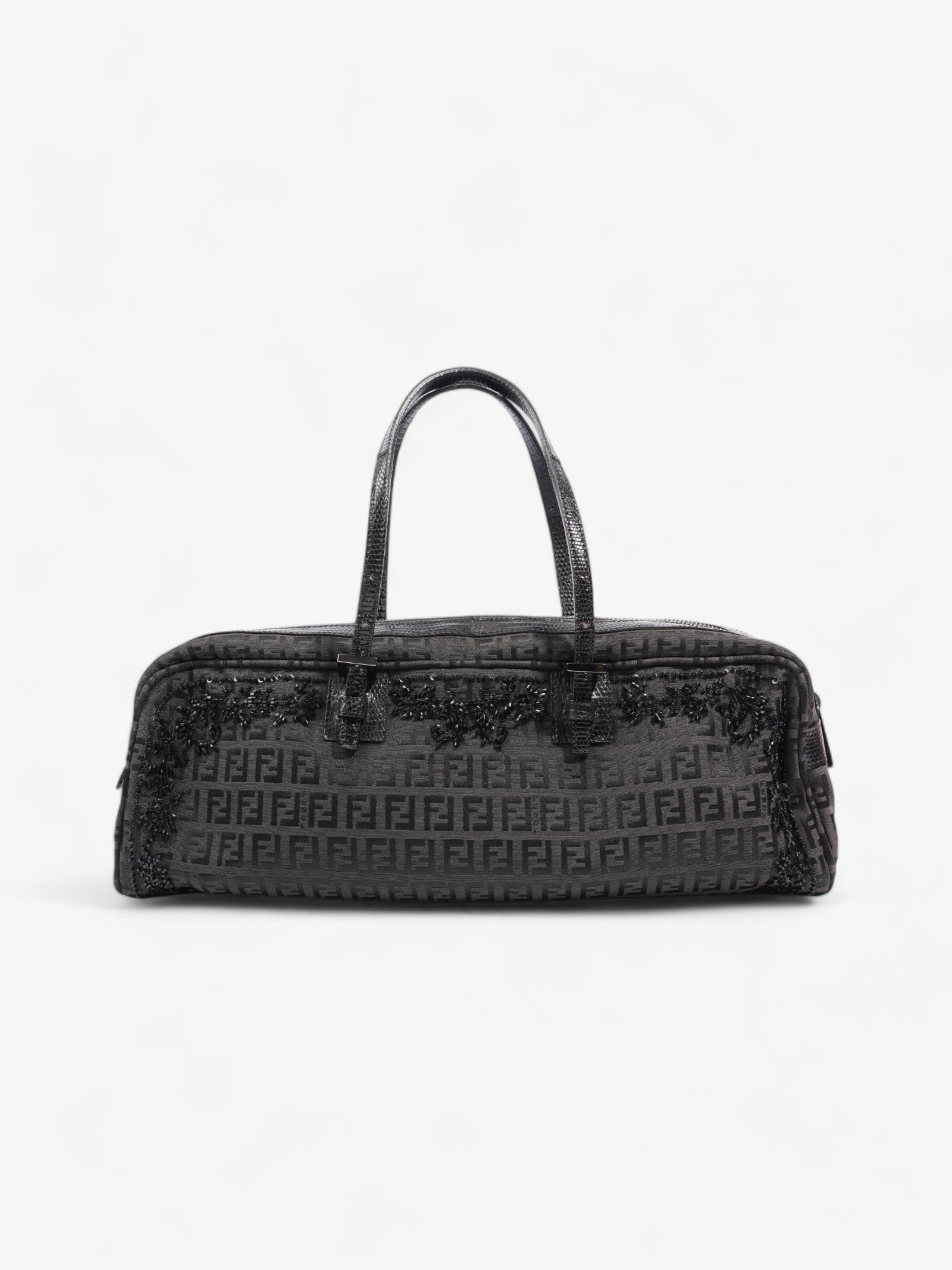 Fendi Embellished Bowler Bag Black Zucca Canvas