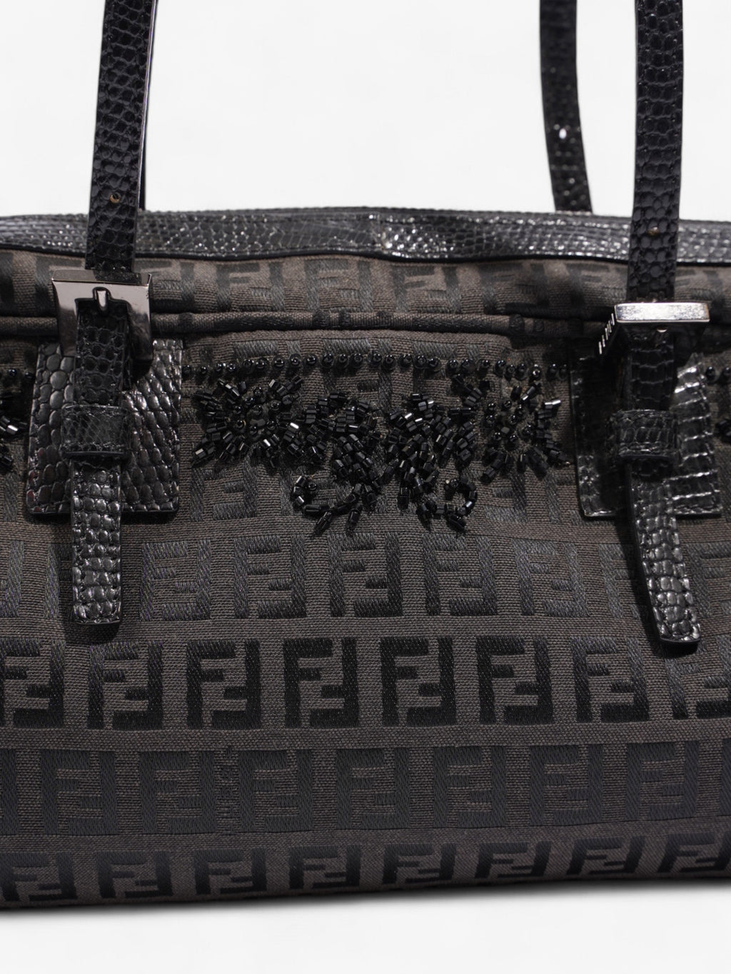 Fendi Embellished Bowler Bag Black Zucca Canvas